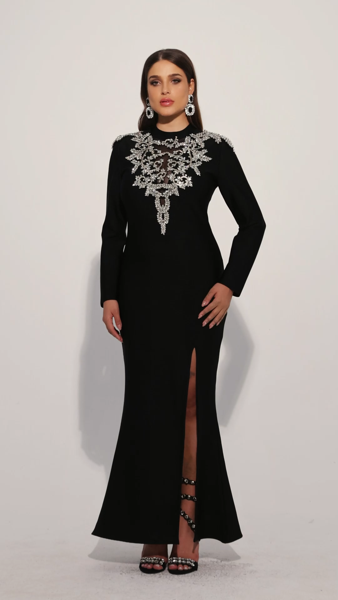 Saloha Long Sleeves Diamond Slit Fish Tail Bandage Maxi Dress