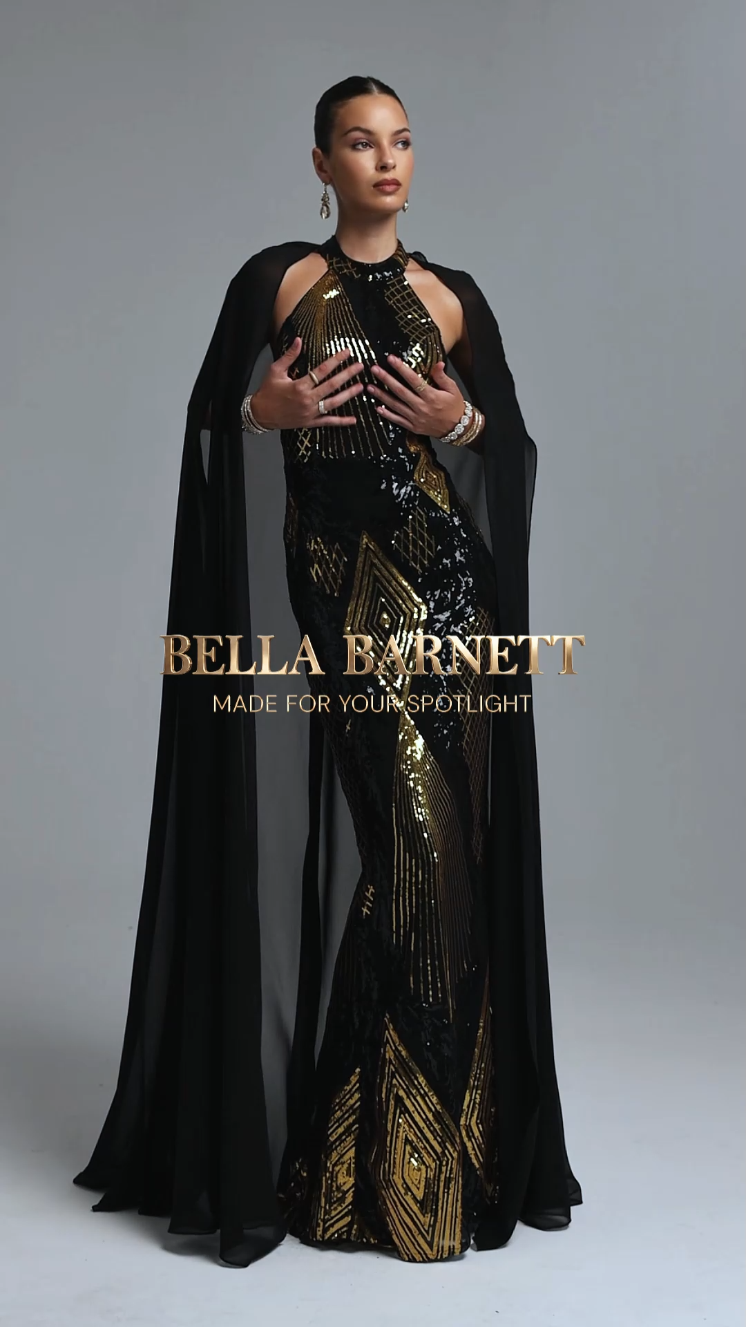Kaliana Gorgeous Contour Halter Geometric Sequin Mesh Maxi Dress