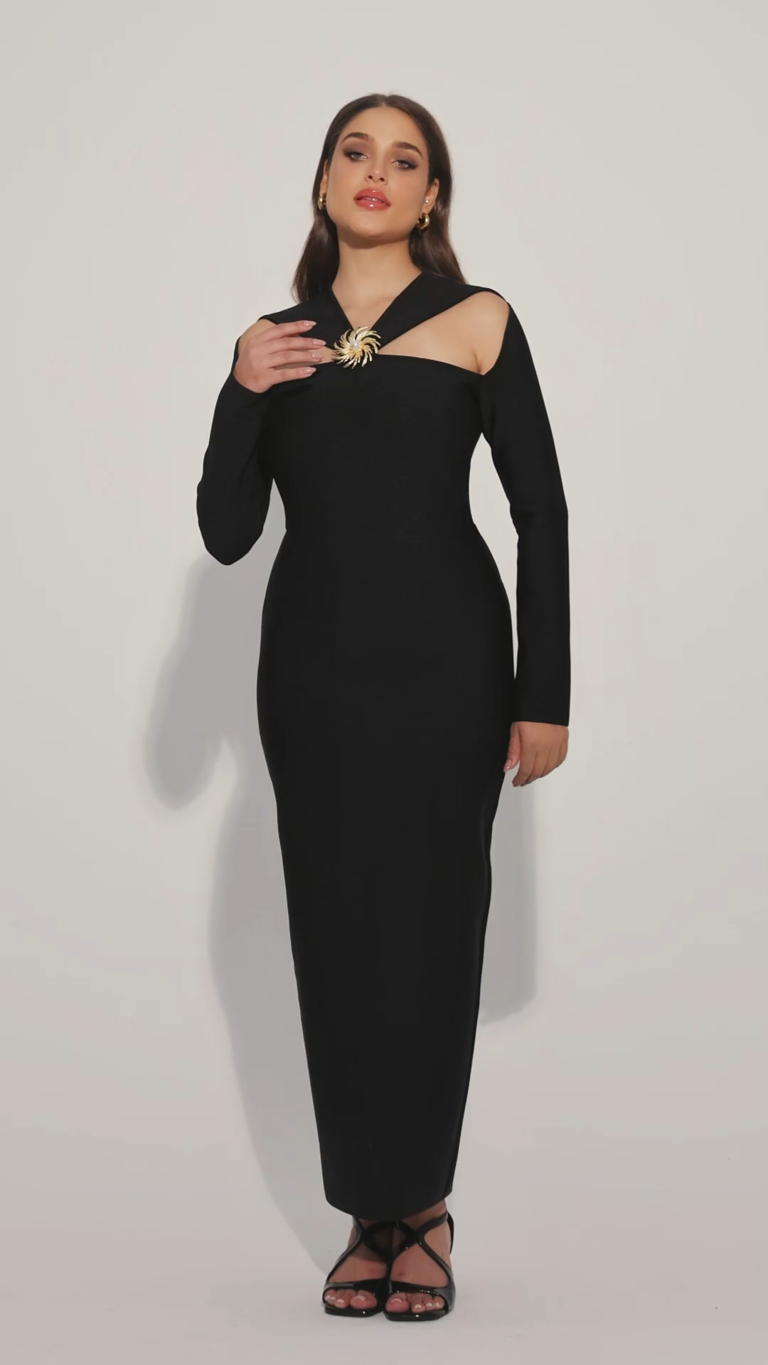 Lave Long Sleeves Hollow Out Bandage Maxi Dress
