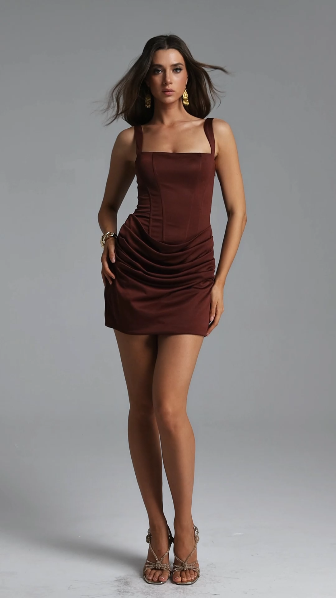 Gloria Chic Contour Square Neck Pleated Satin Mini Dress