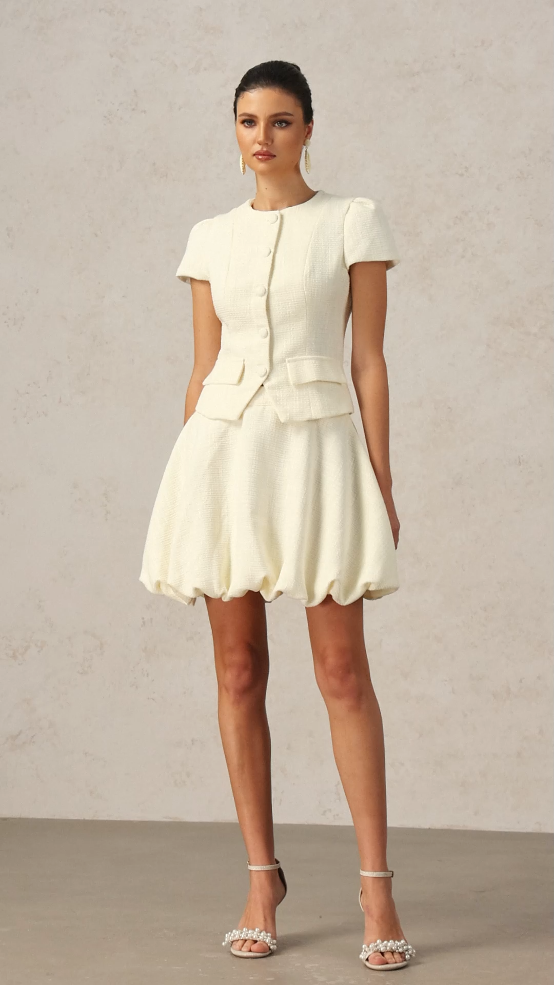 Yuni Round Neck Short Sleeves Top And Bud Skirt Two-Piece Set