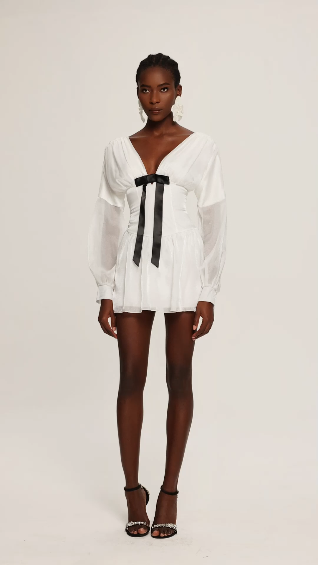 Steffi V Neck Bowknot Long Sleeves Mini Dress
