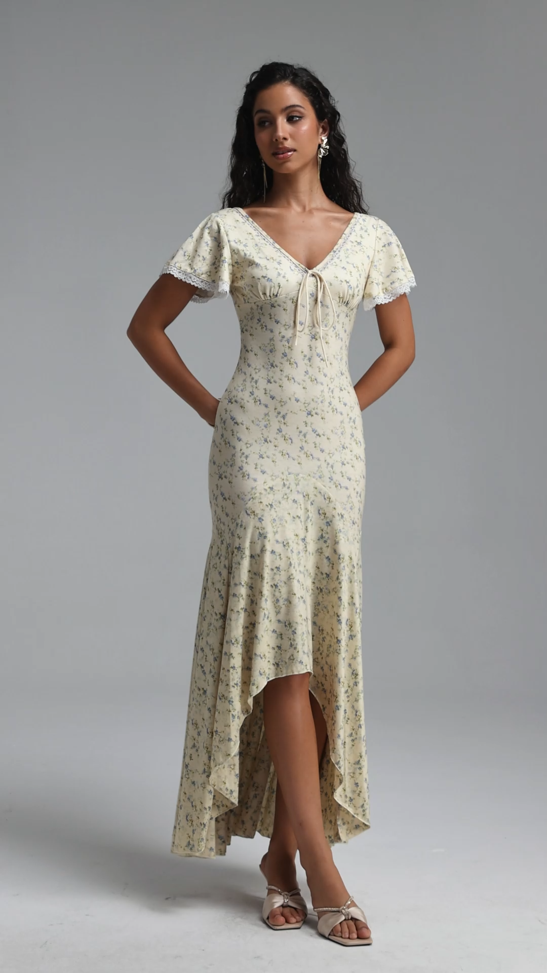Montigo Romantic Contour Short Sleeve Ruffle Knit Maxi Dress