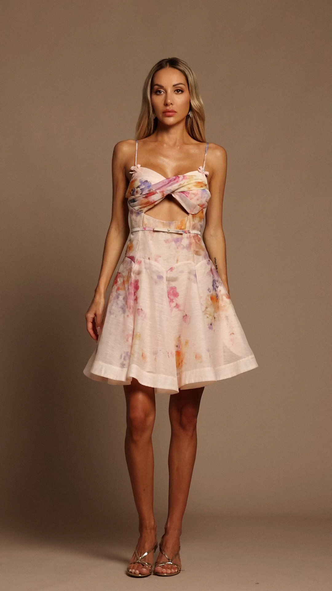 Kaliana Halter Floral Printed Hollow Out Mini Dress