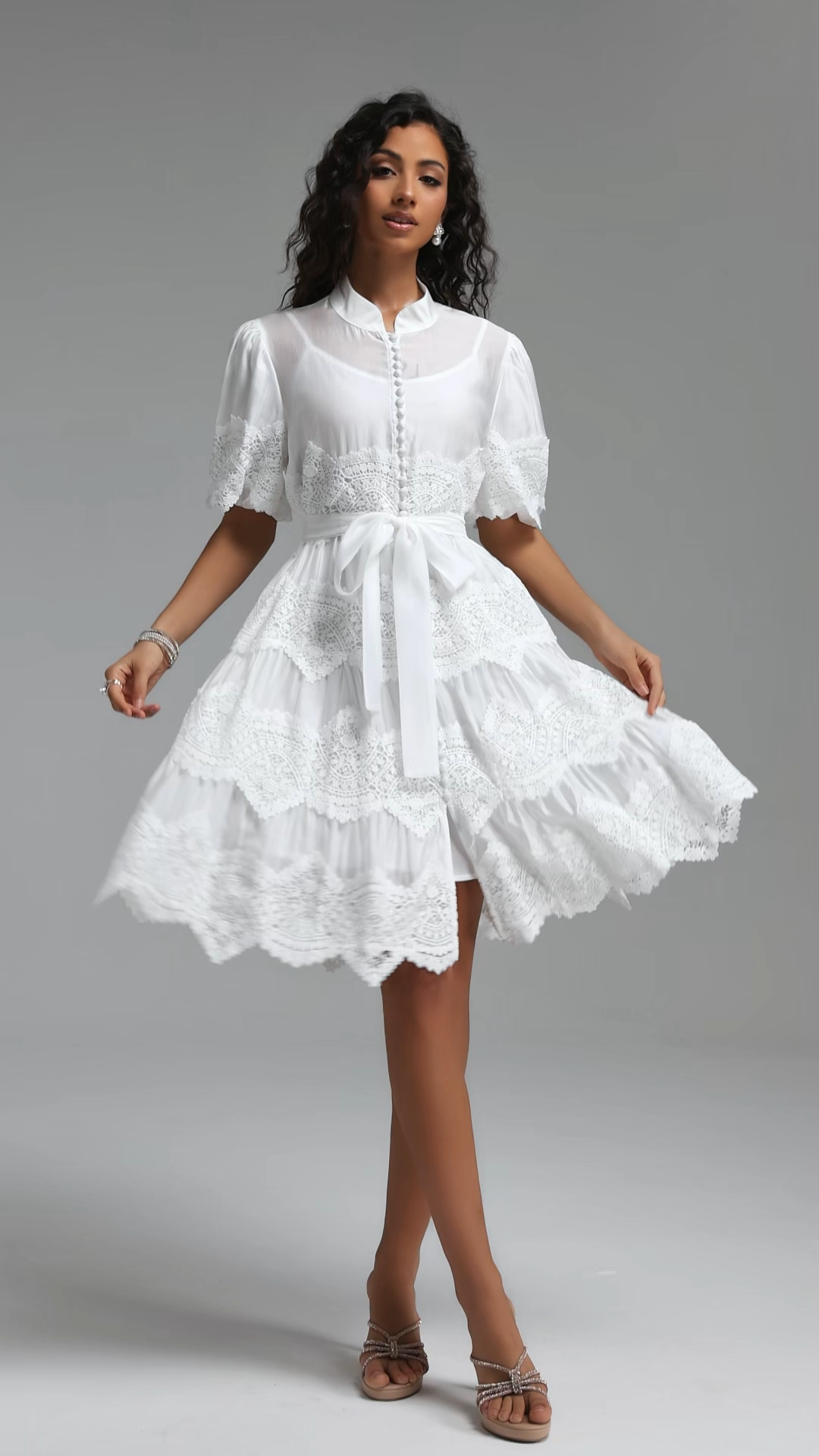 Maci Resort Flowy Puff Sleeve Floral Lace Woven Mini Dress