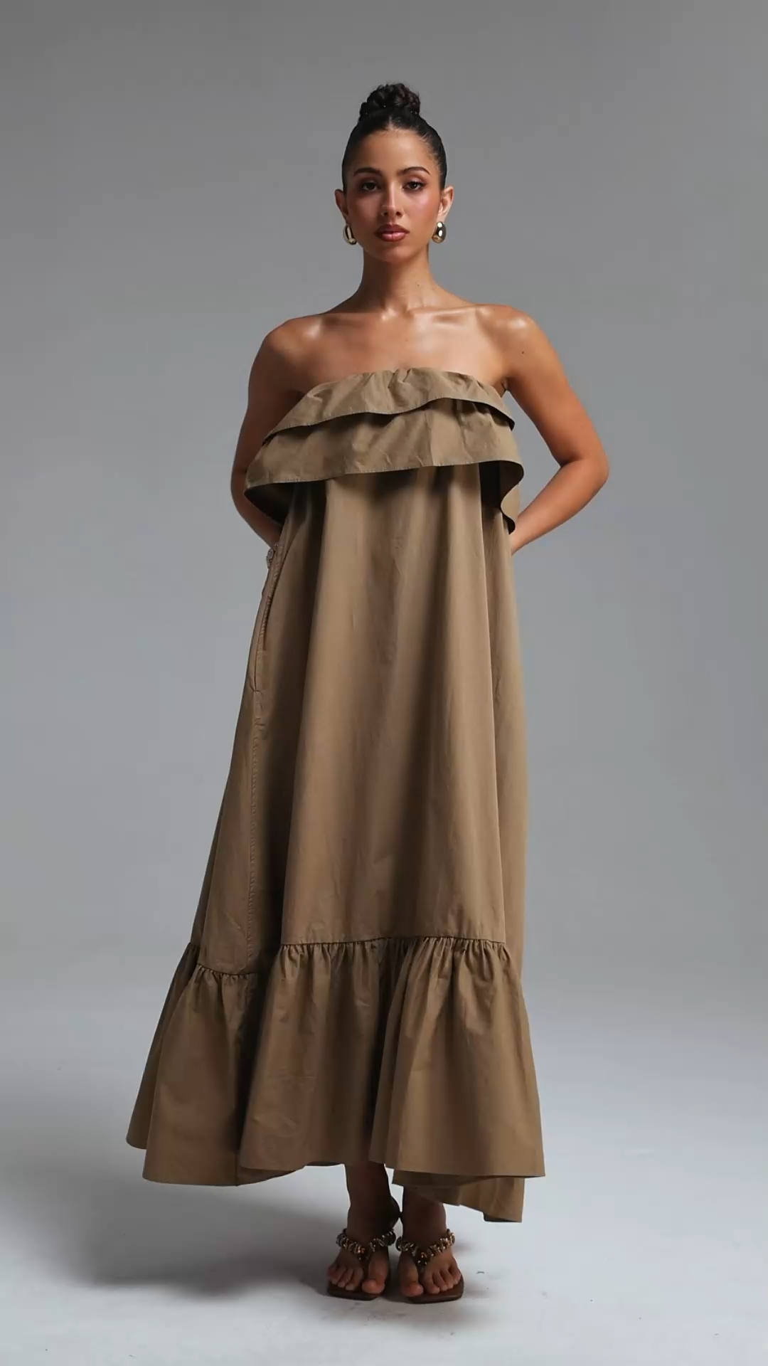 Luda Chic Tailored Ruffle Woven Maxi Dress