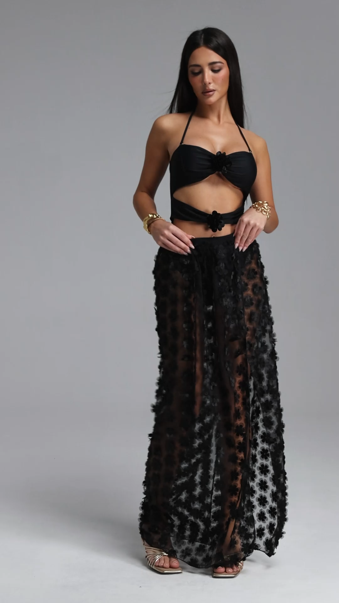 Edie Resort Flowy Cut Out Floral One Piece Swimsuit Two Piece Set