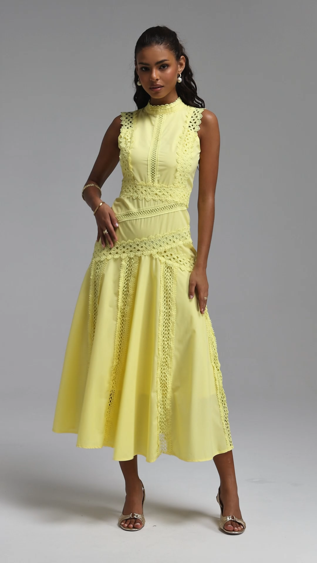 Inez Resort Contour Sleeveless Woven Yellow Maxi Dress