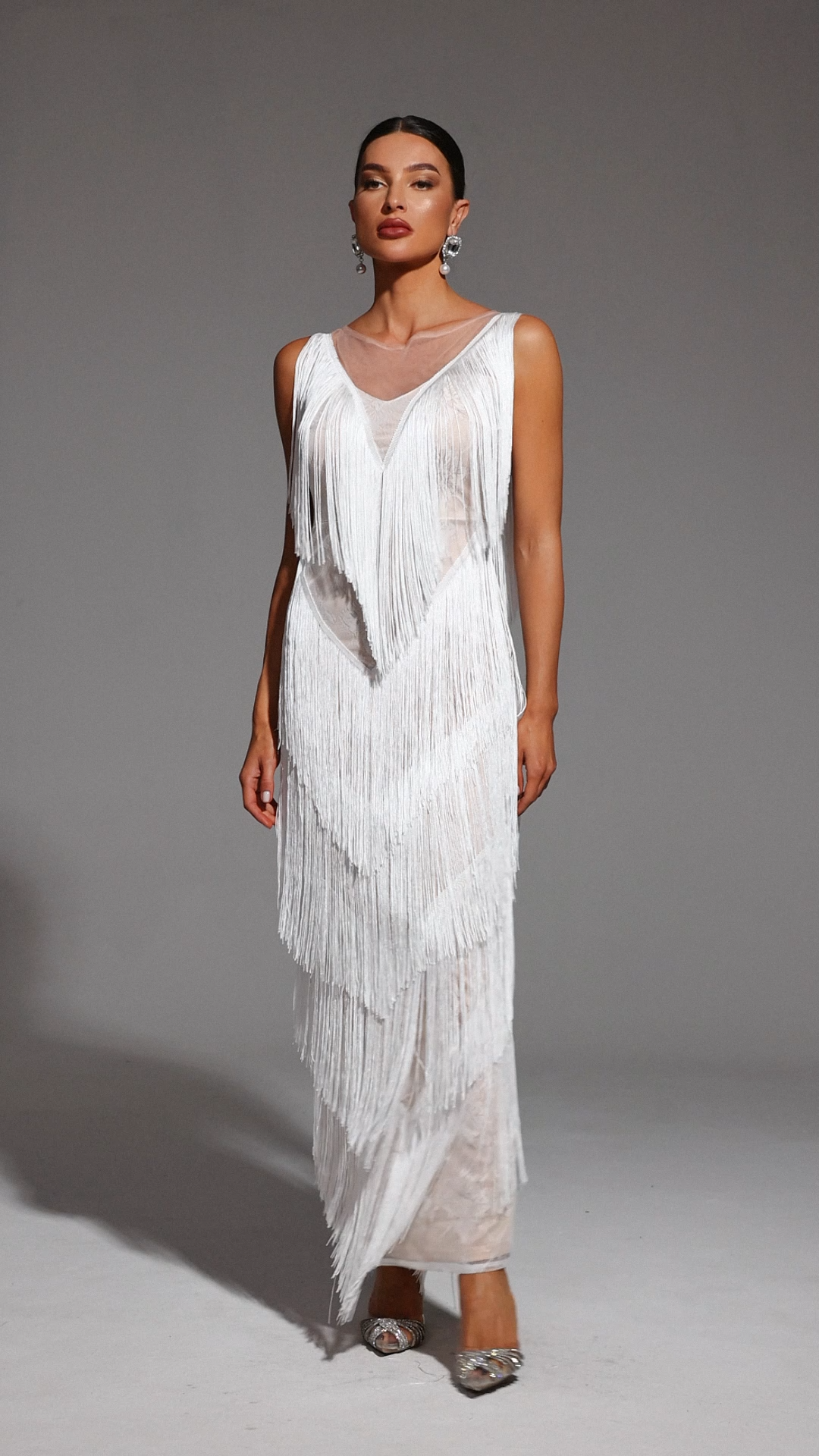 Rebecca V-Neck Sleeveless Tassel Sequin Maxi Dress