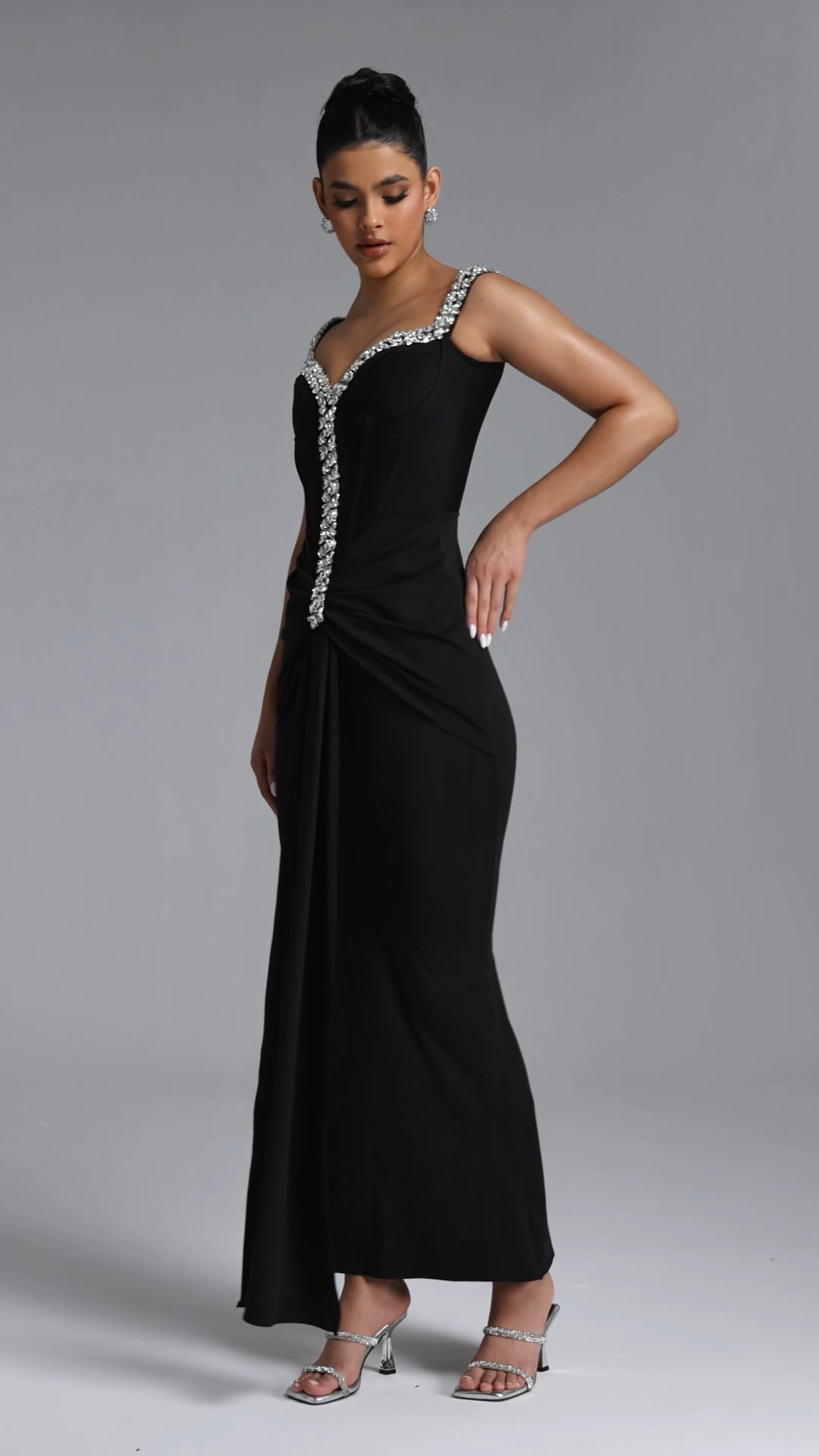 Indigo Glamorous Contour Rhinestone Bandage Maxi Dress