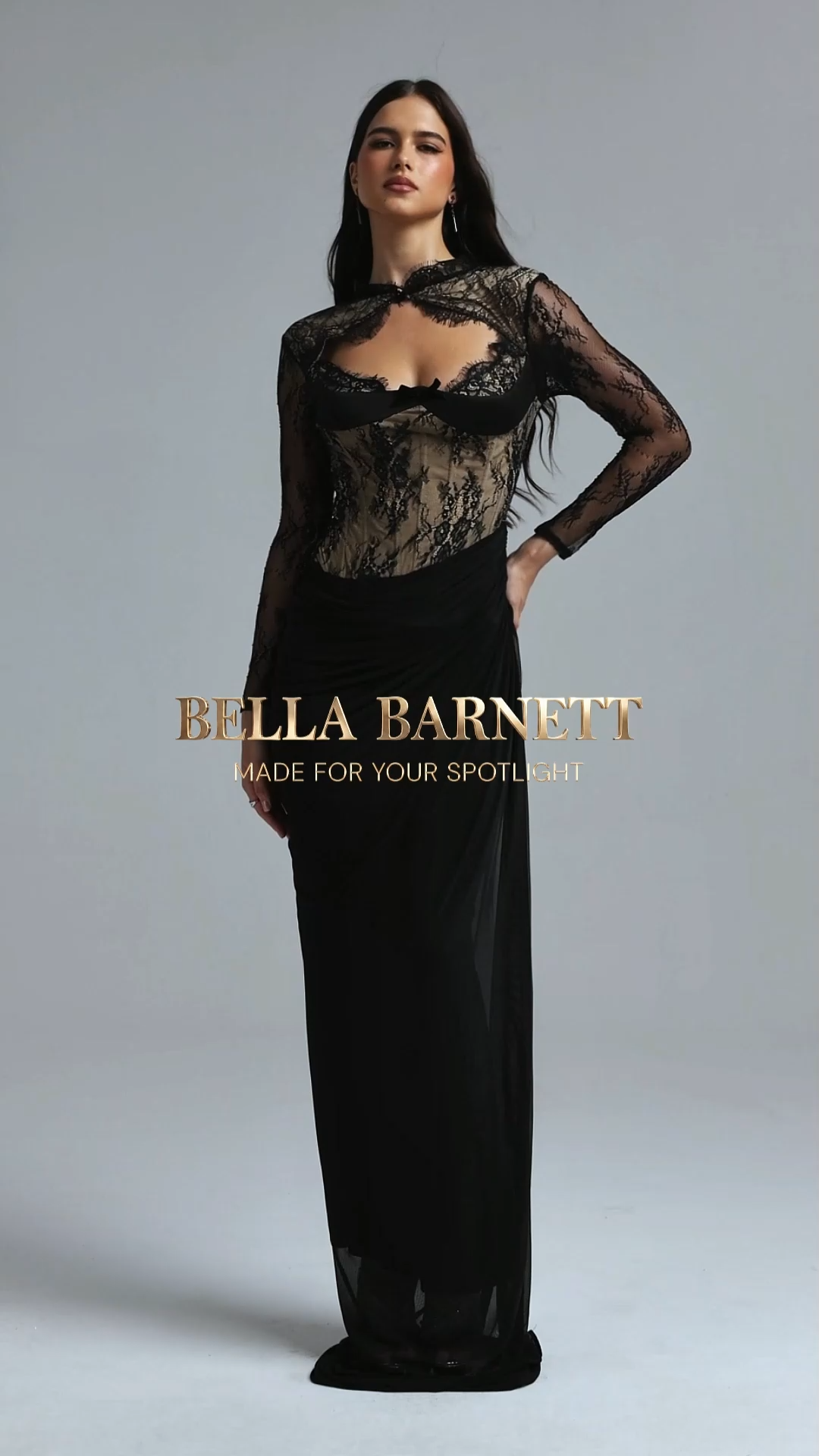 Uama Glamorous Long Sleeve Cut Out Lace Maxi Dress