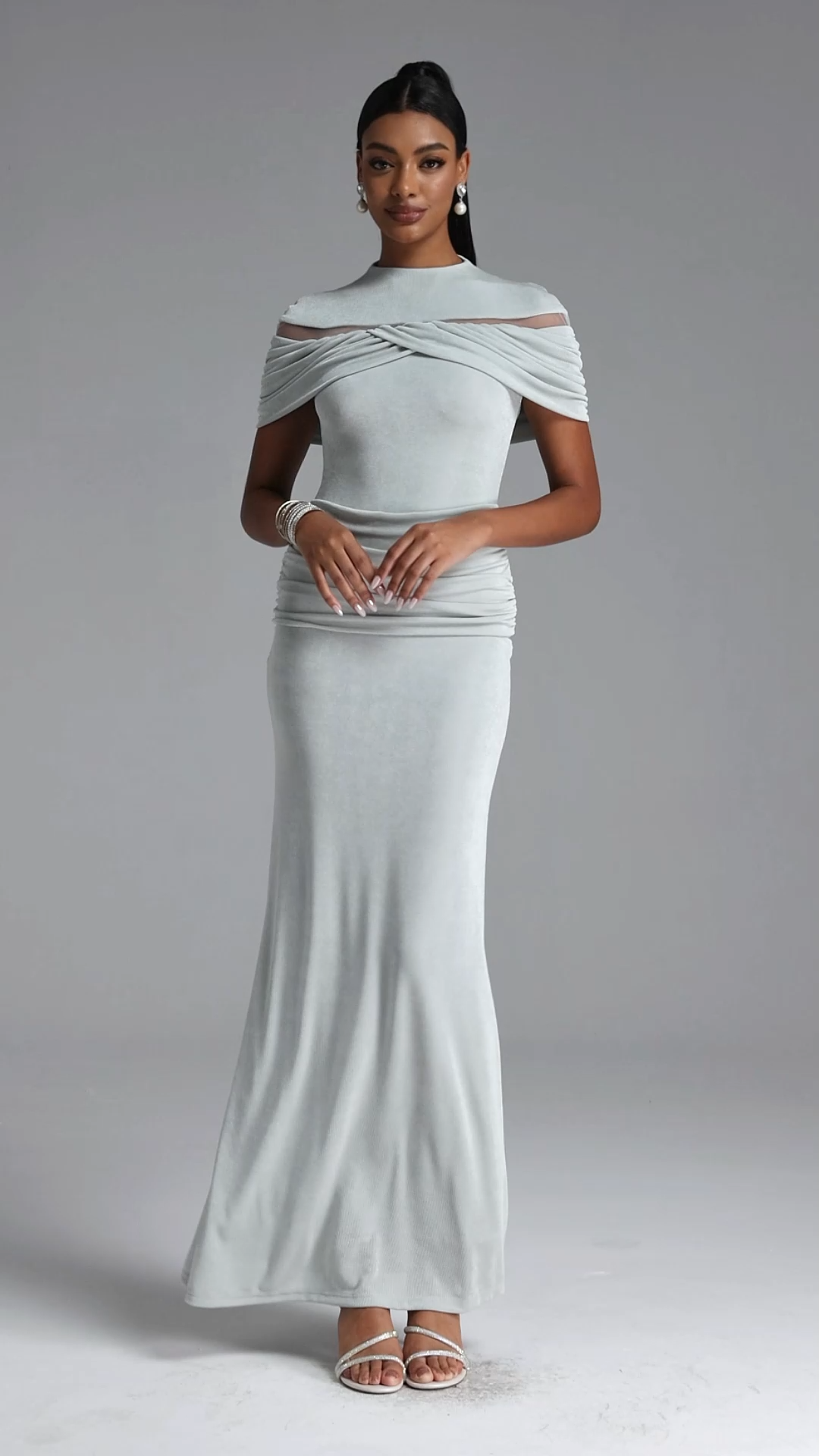 Drana Elegant Contour Sleeveless Cut Out Ruched Maxi Dress