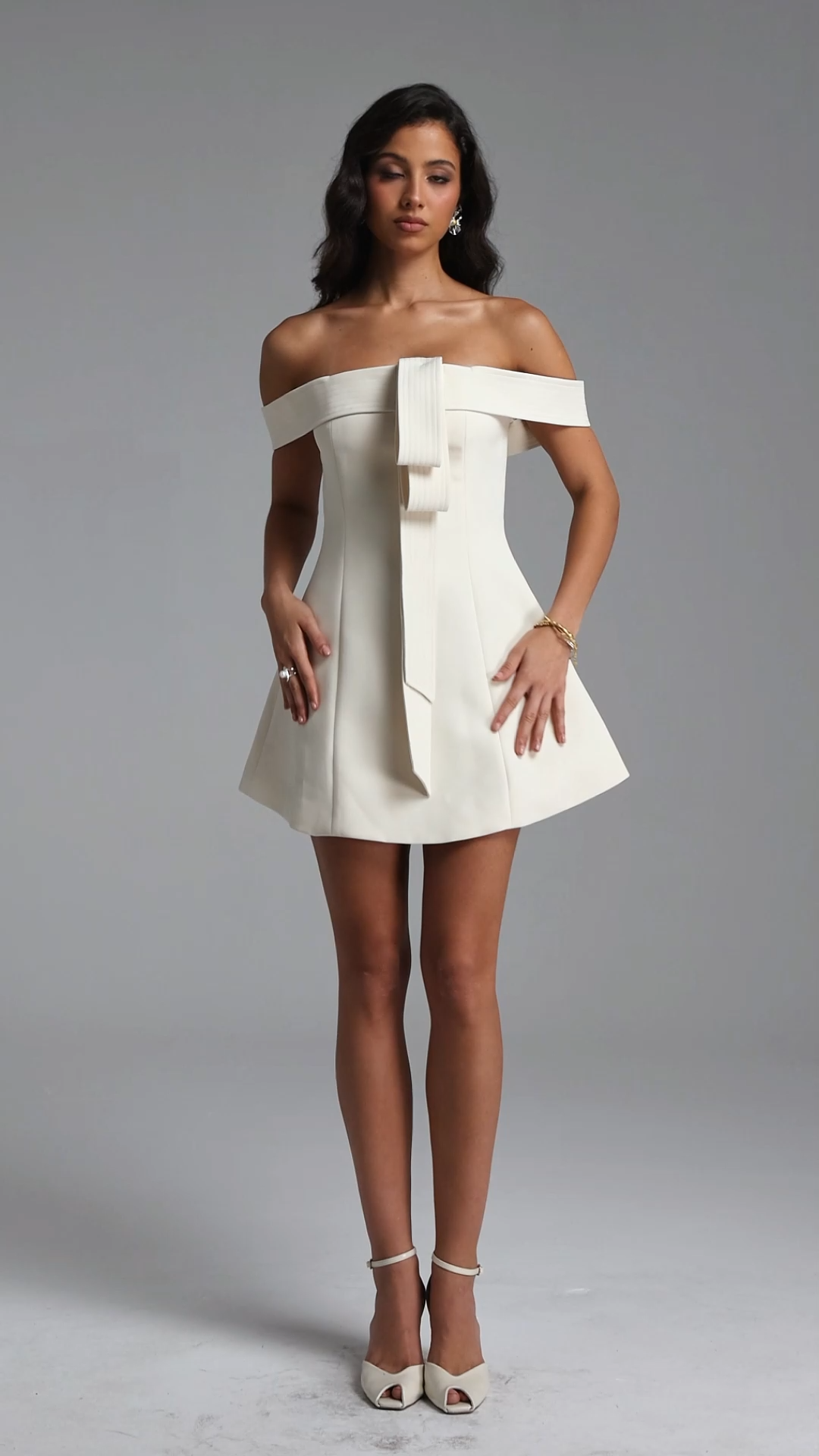 Morgan Chic Tailored Off Shoulder Woven Mini Dress