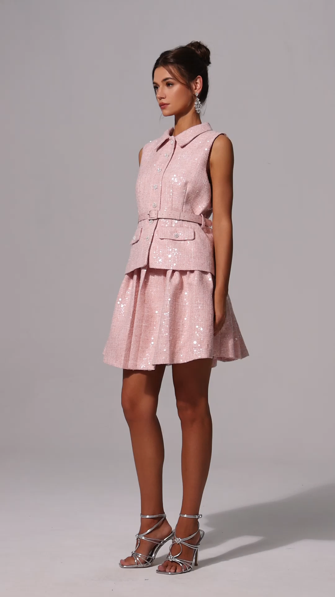 Liopa Lapel Sleeveless Sequin Mini Dress