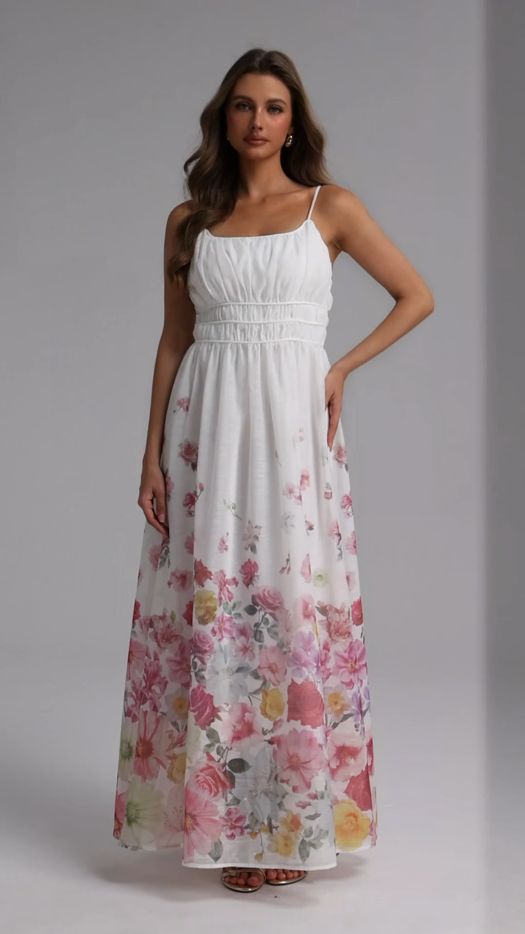 Marris Resort Flowy Sleeveless Floral Print Organza Maxi Dress