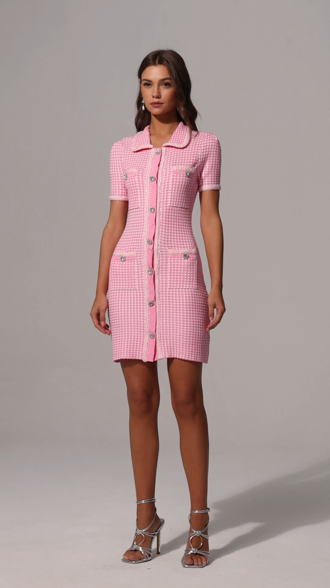 Miyasa Lapel Diamond Button Tweed Mini Dress