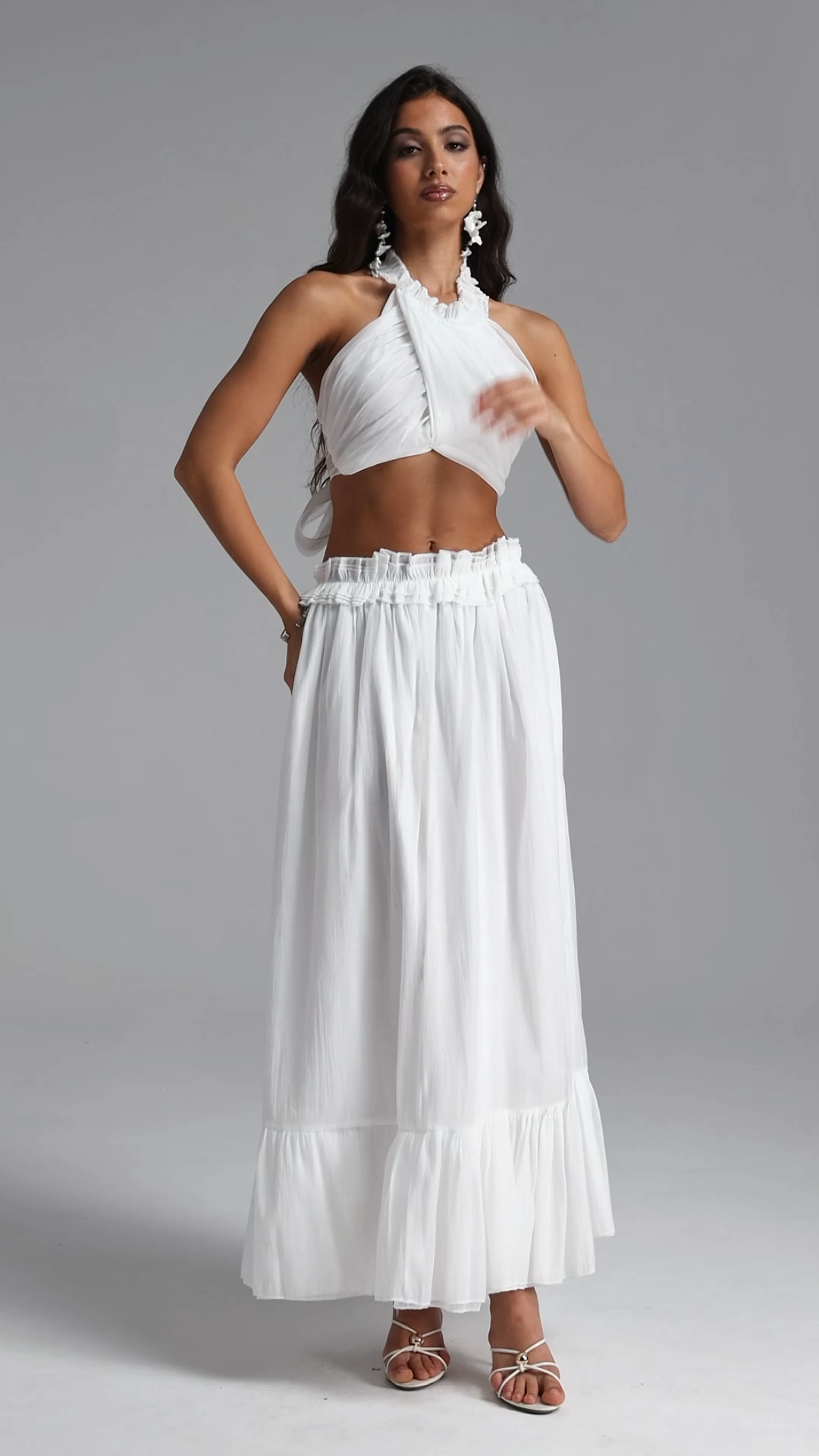 Kasuni Resort Flowy Sleeveless Ruffle Woven Top and Skirt Two Piece Set