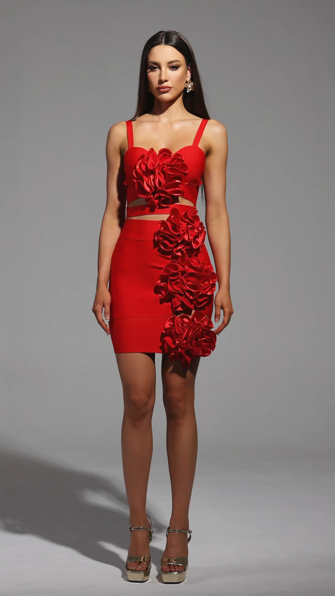 Gearoid Sleeveless Hollow Out Flowers Bandage Mini Dress