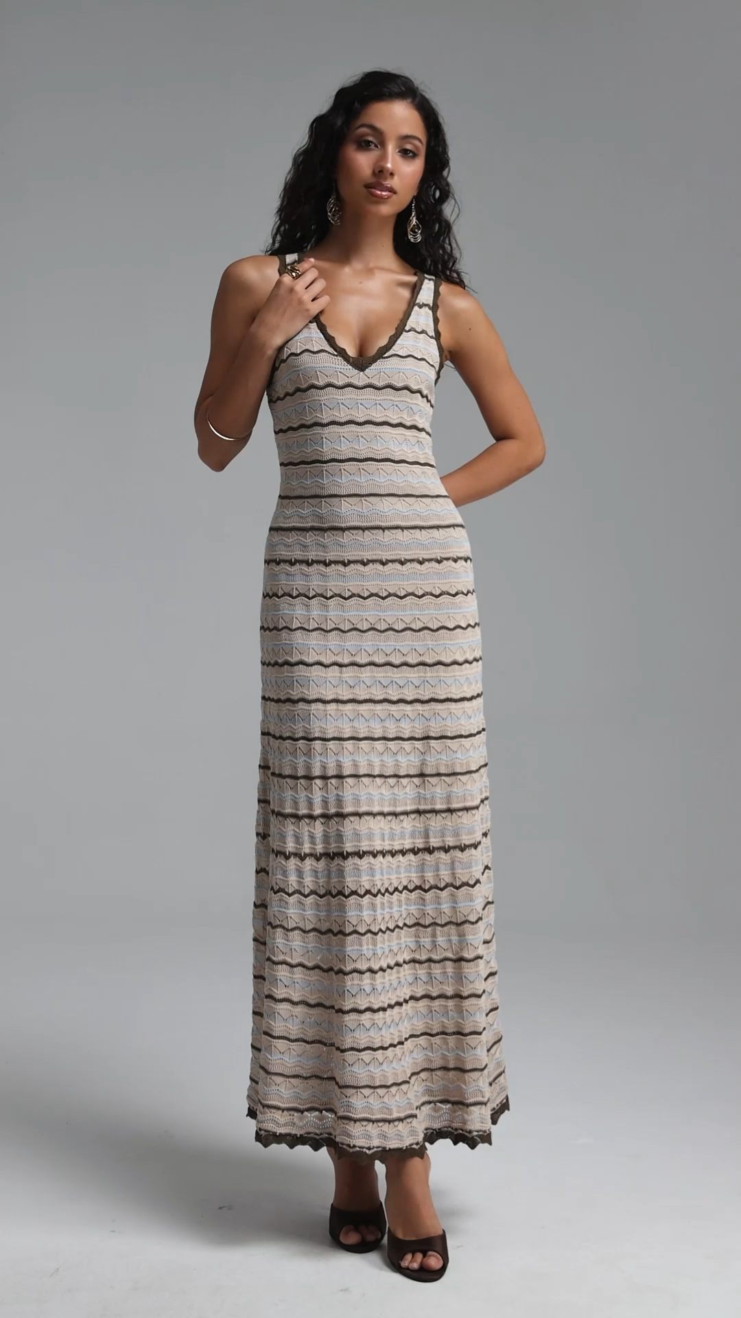 Mona Vintage Contour Sleeveless Striped Knit Maxi Dress