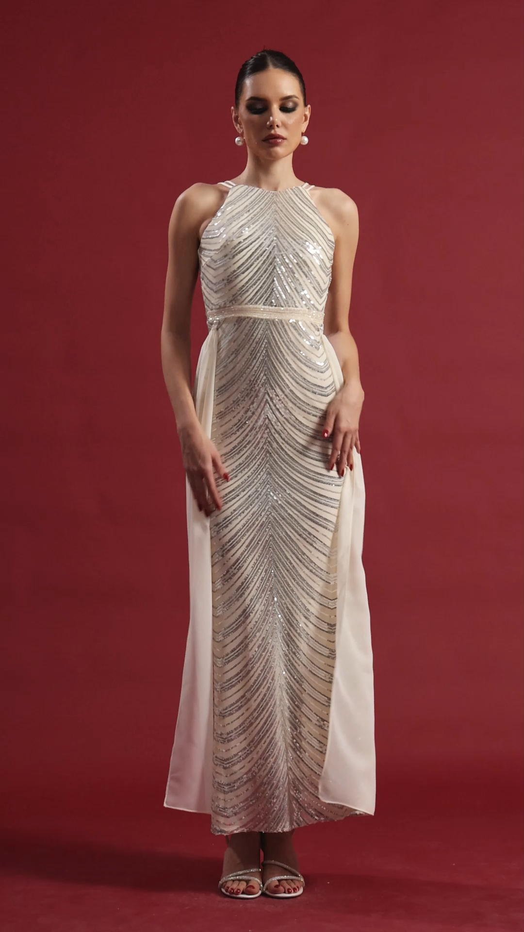 Ritana Elegant Contour Sleeveless Sequin Maxi Dress