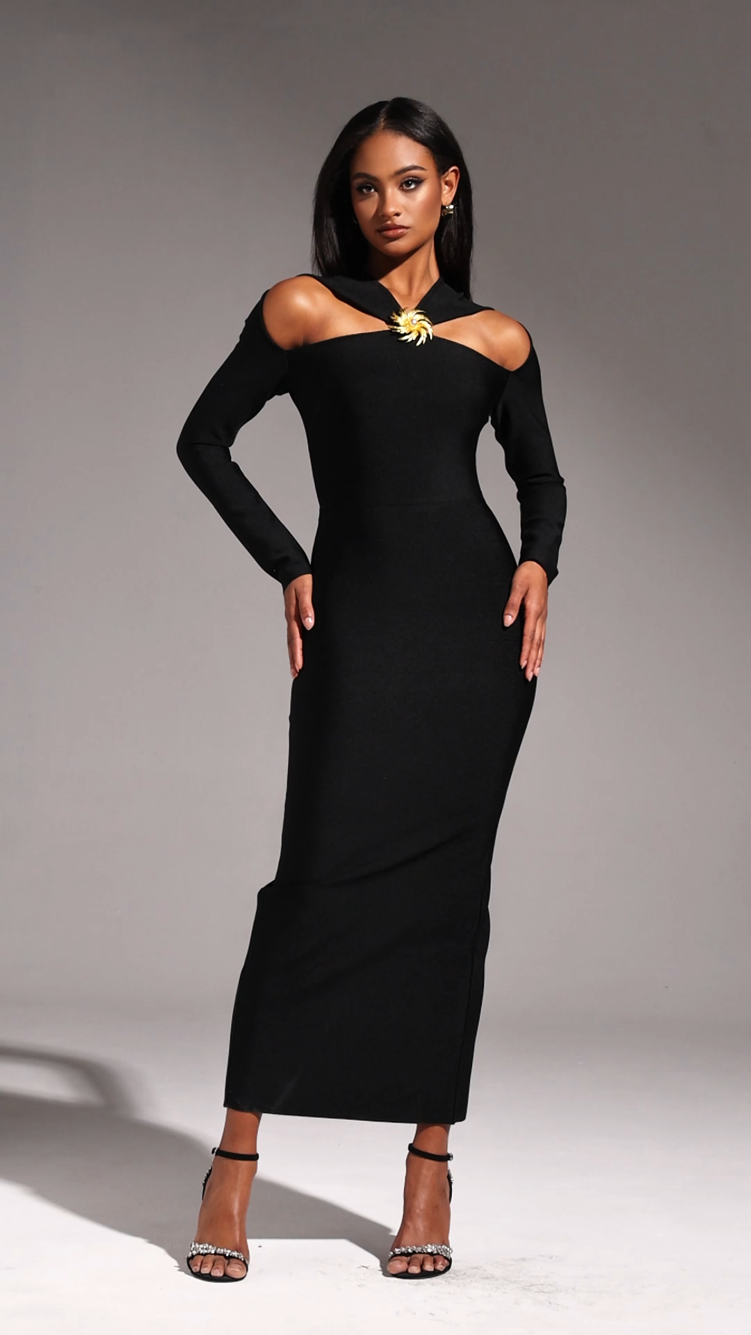 Lave Long Sleeves Hollow Out Bandage Maxi Dress