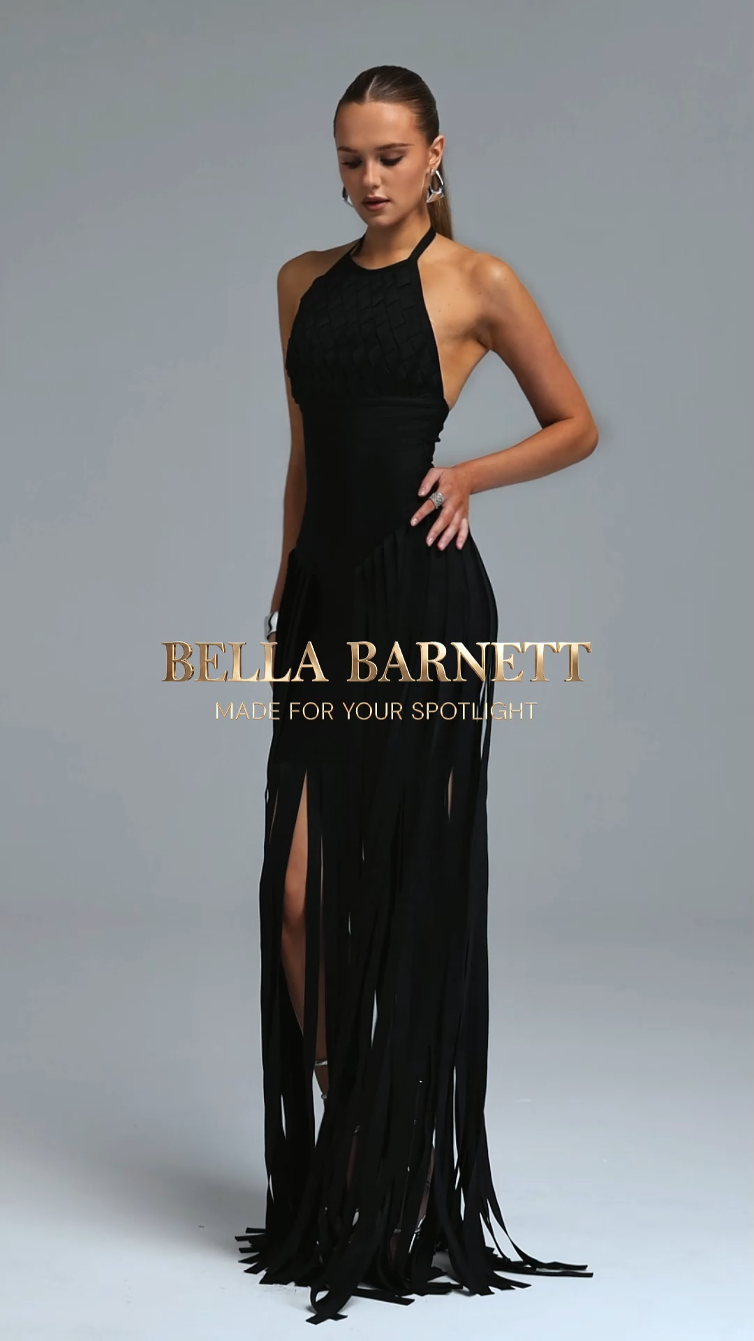 Yuco Stylish Cinched Waist Halter Tassel Bandage Maxi Dress