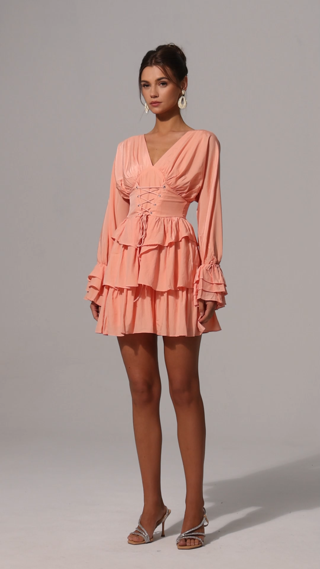 Salo Long Sleeves Layered Folds Mini Dress