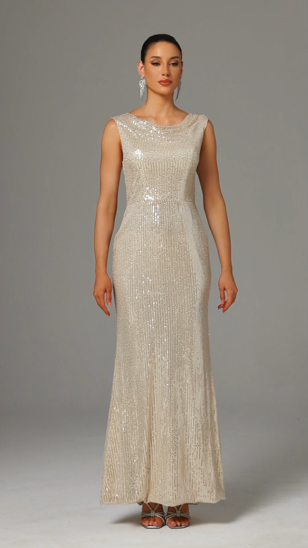 Imola Cowl Collar Sleeveless Sequin Maxi Dress