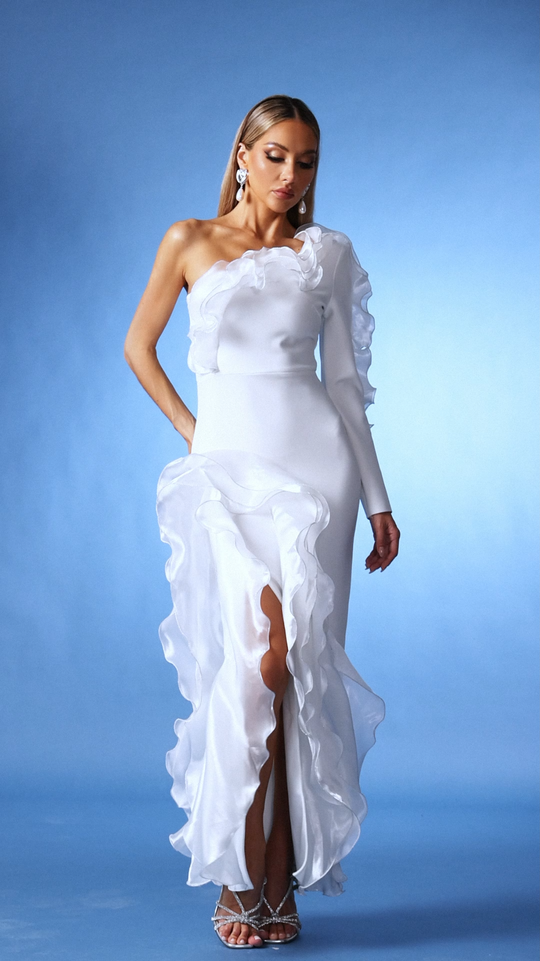 Natalya Long Sleeves One Shoulder High Slit Bandage Maxi Dress