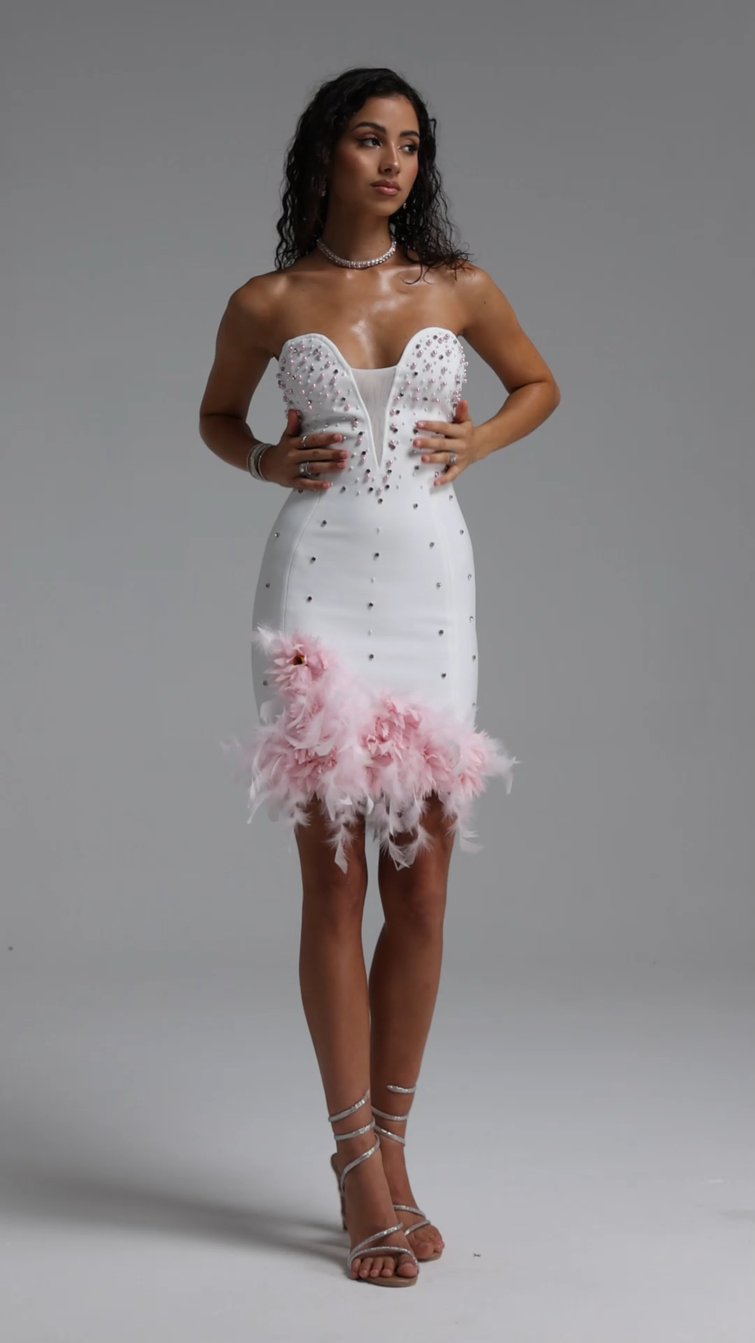 Sadala Chic Feather Floral Strap Bandage Mini Dress