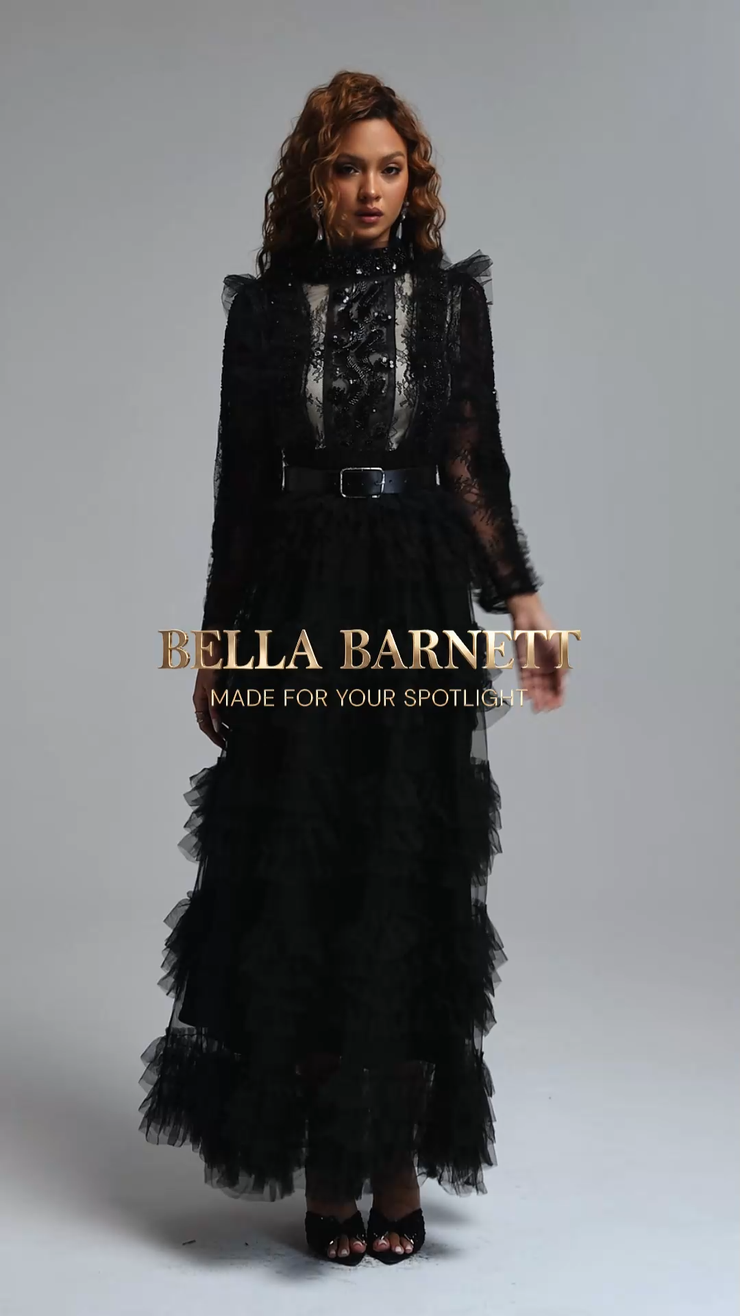 Metta Vintage Flowy High Neck Long Sleeve Sequin Woven Maxi Dress