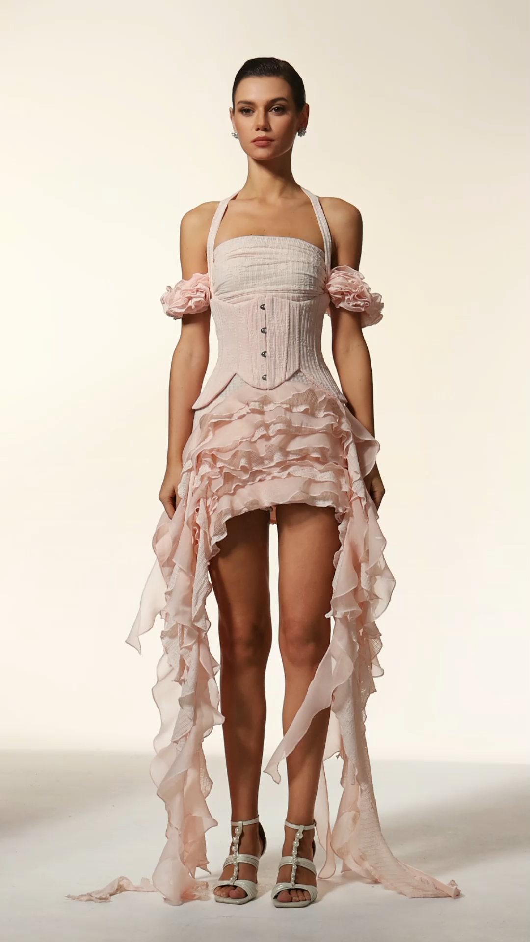 Minola Flowers Folds Streamer Mini Dress