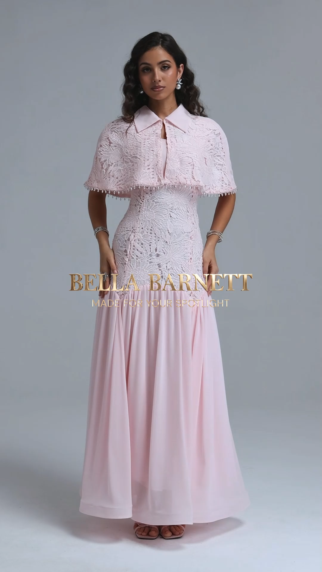 Zade Vintage Contour Lace Cape Woven Maxi Dress