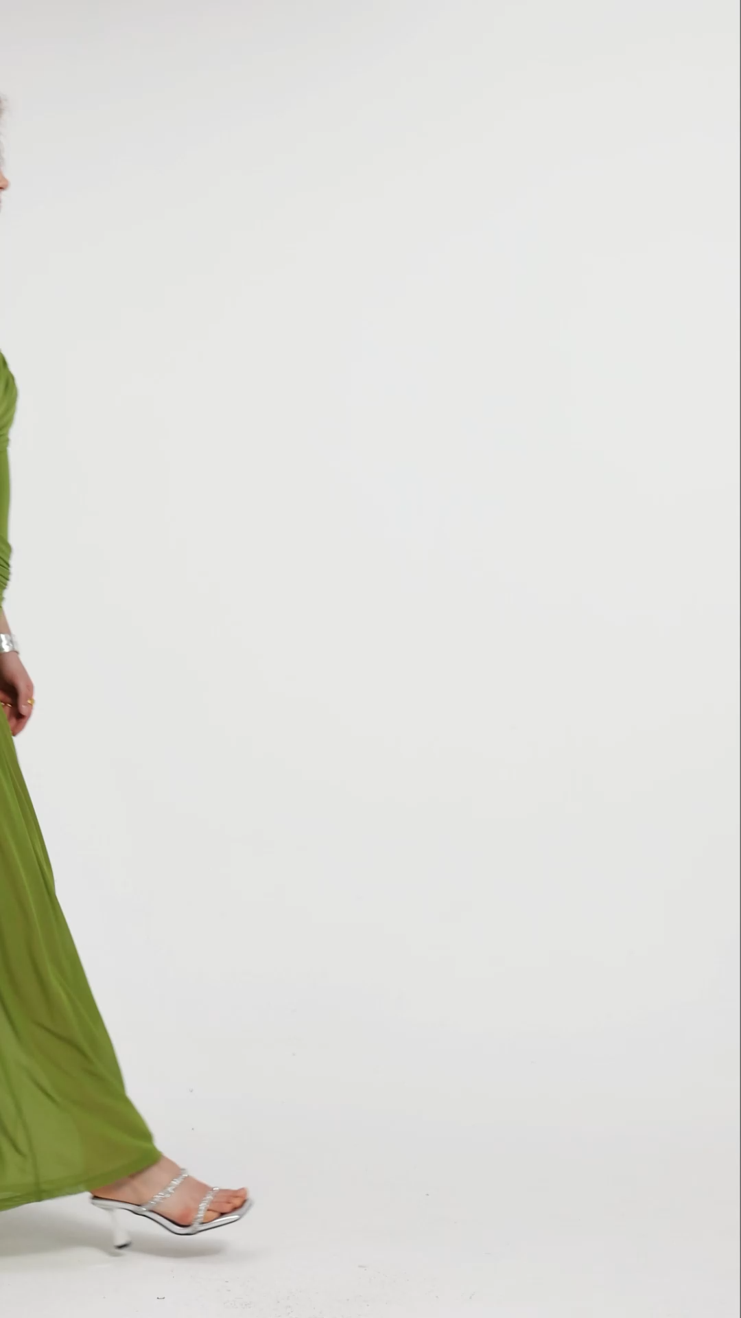 Olive Green Strapless Ruched Mesh Maxi Dress