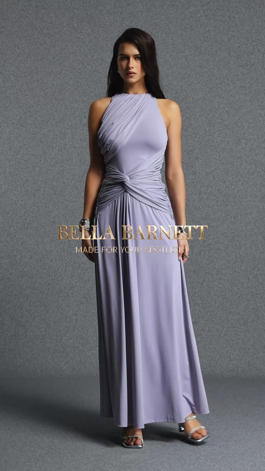 Gilian Stylish Contour Halter Twist Ruched Woven Maxi Dress