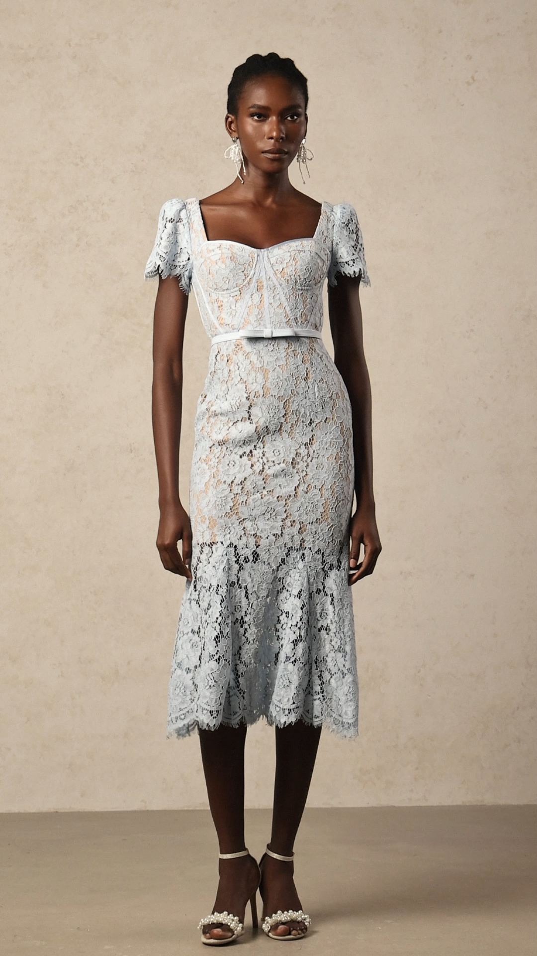 Hatsie Short Sleeve Lace Fishtail Maxi Dress