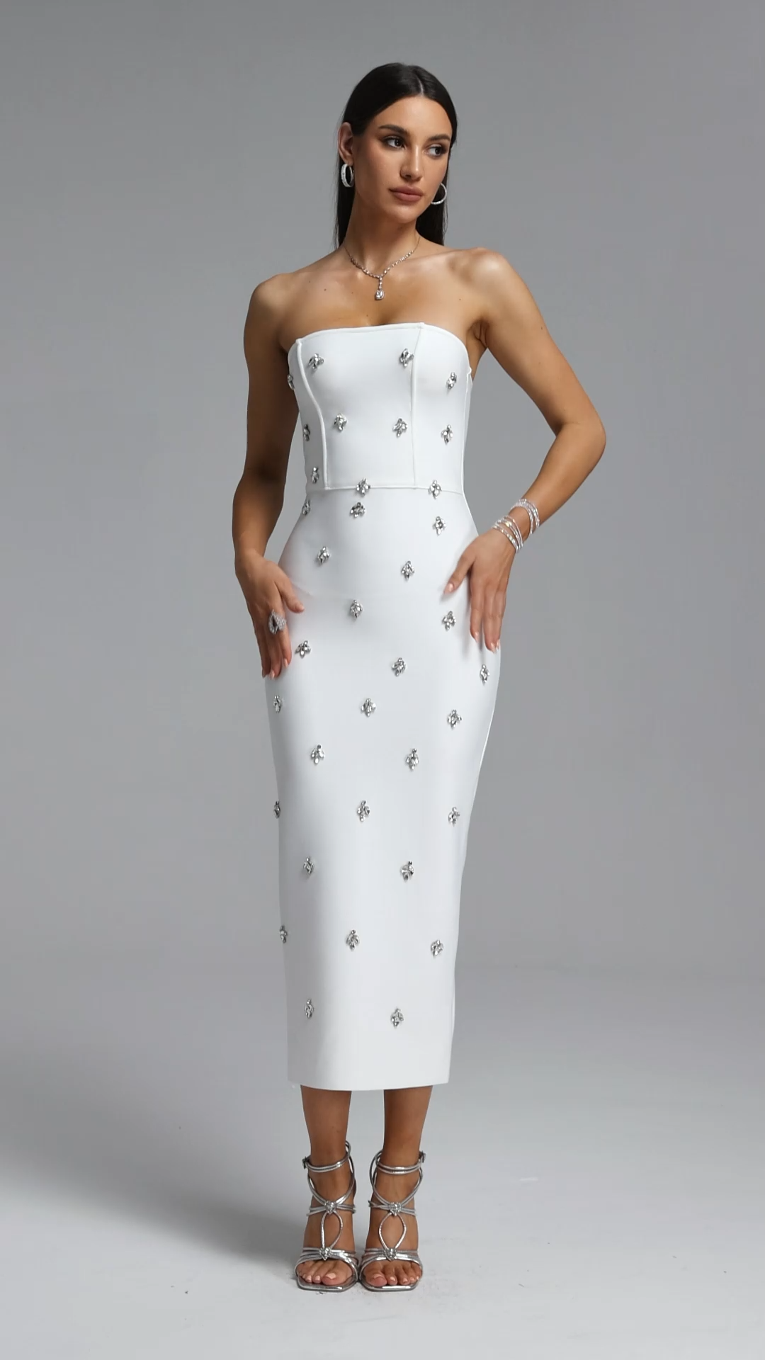 Samson Elegant Contour Strapless Rhinestone Bandage Maxi Dress