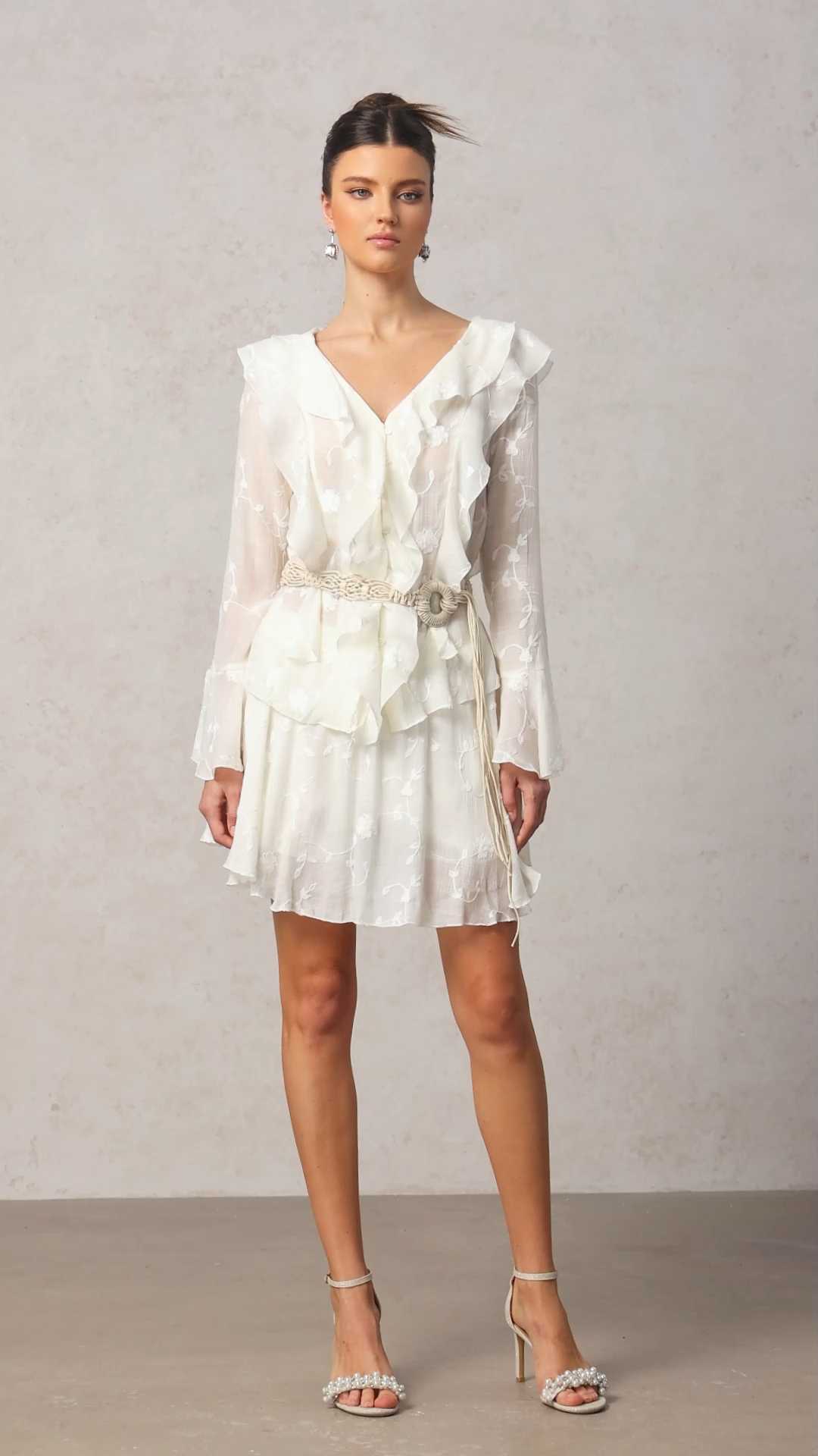 Loulia V-Neck Long Sleeves Folds Top And Skirt Two-Piece Set