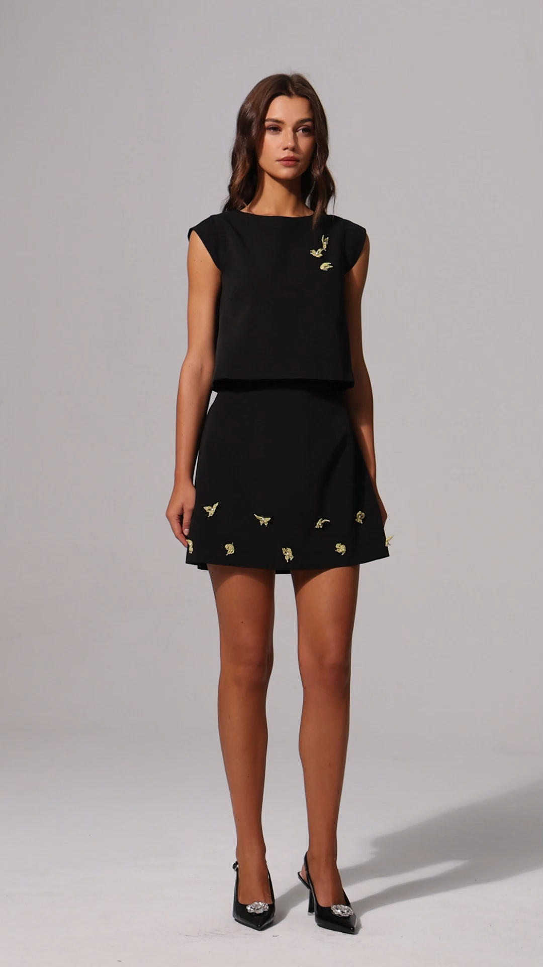 Saniyah Round Neck Butterfly Sleeveless Top And Skirt Two-Piece Set