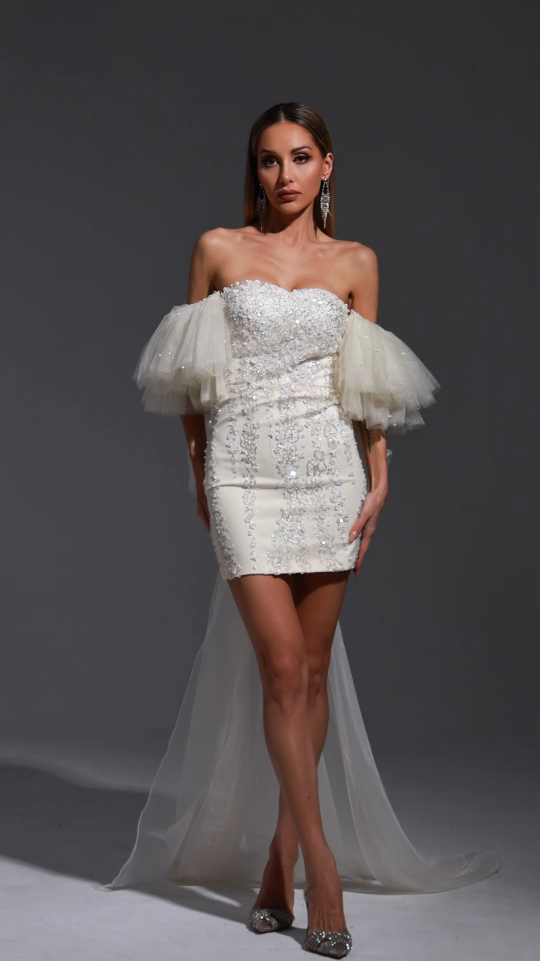 Emma Off-the-Shoulder Sequin Streaking Mini Dress