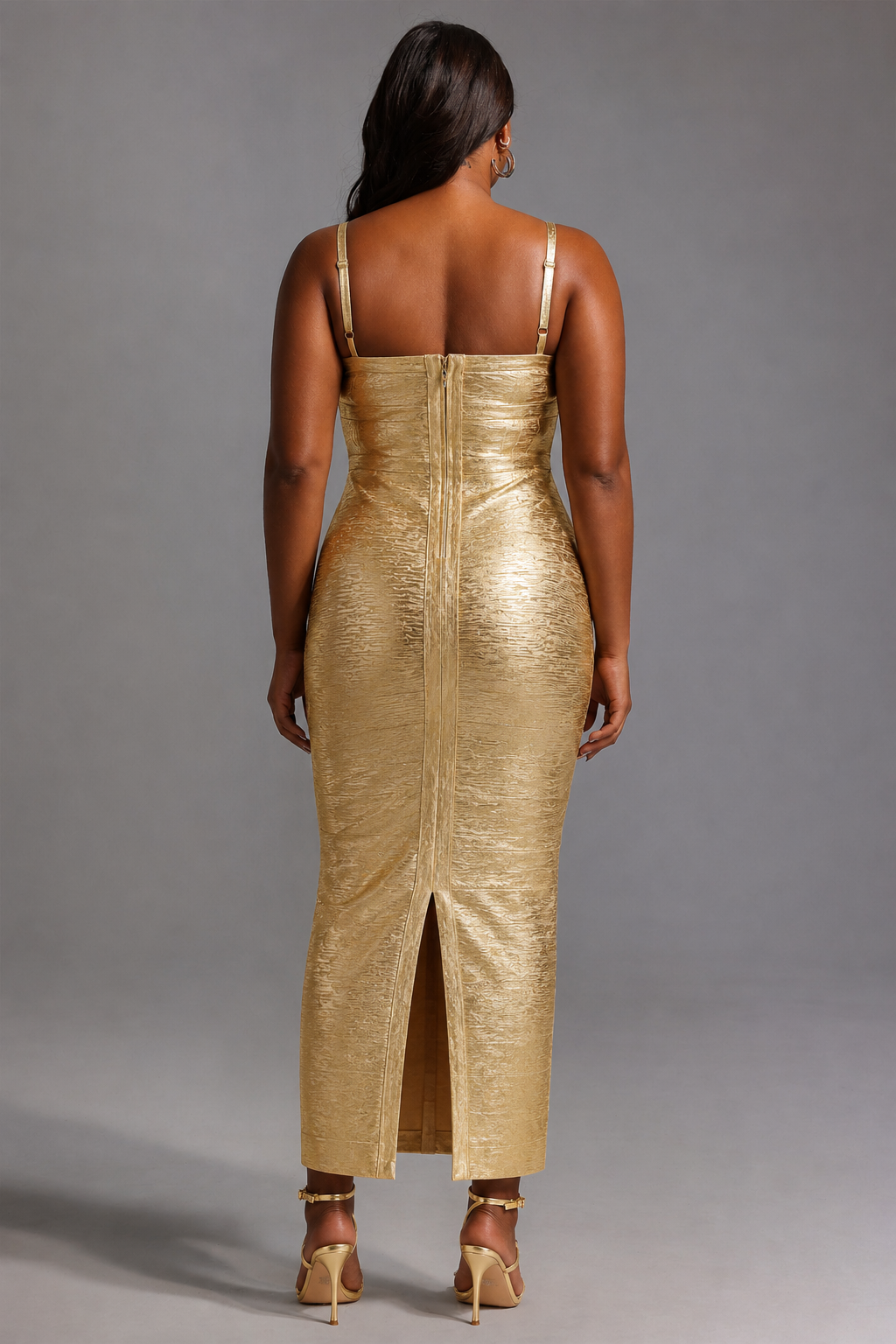 Lionce Classic Contour Metallic Bandage Maxi Dress
