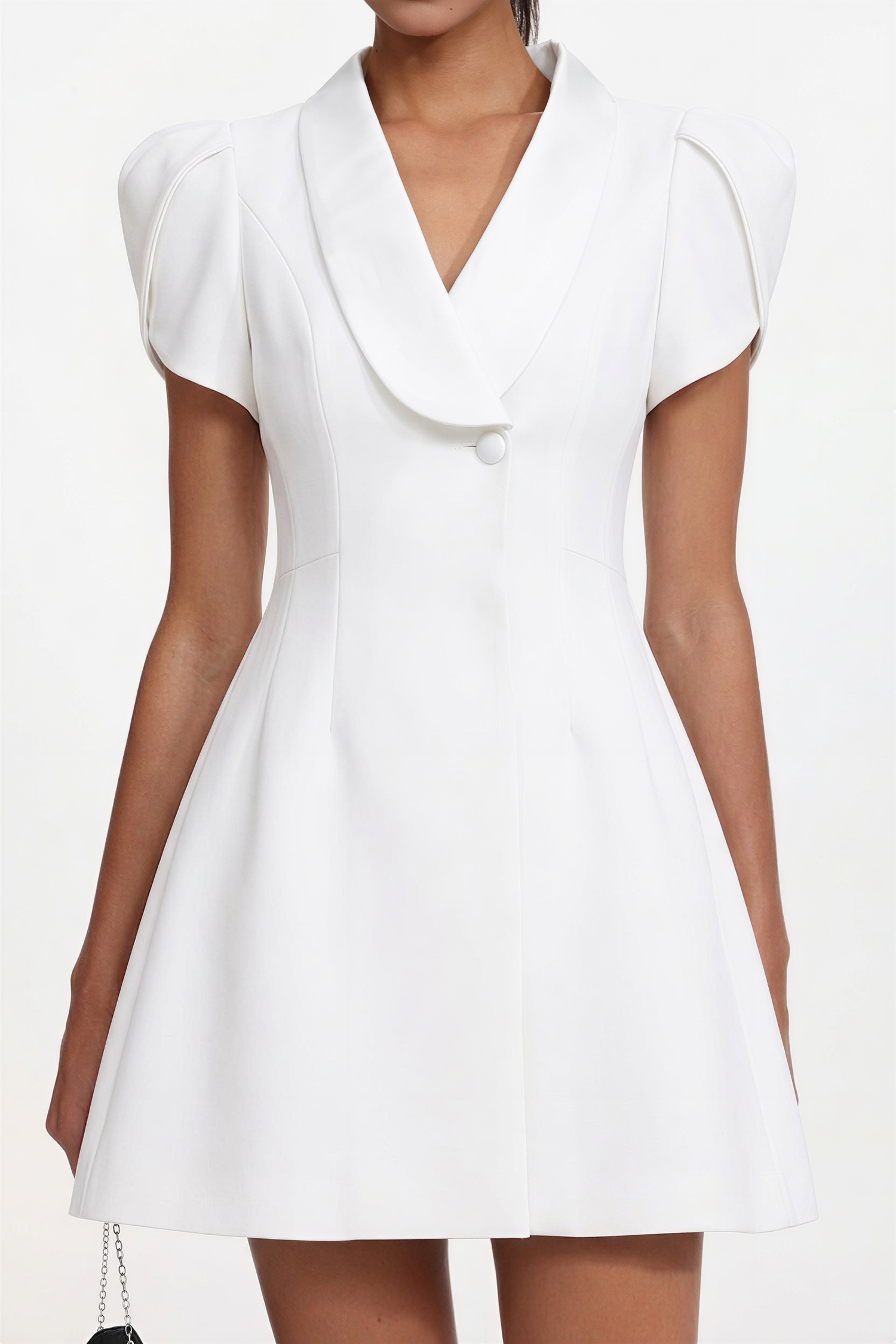 Eseniya Romantic Tailored Short Sleeve Lapel Contrast Mini Dress