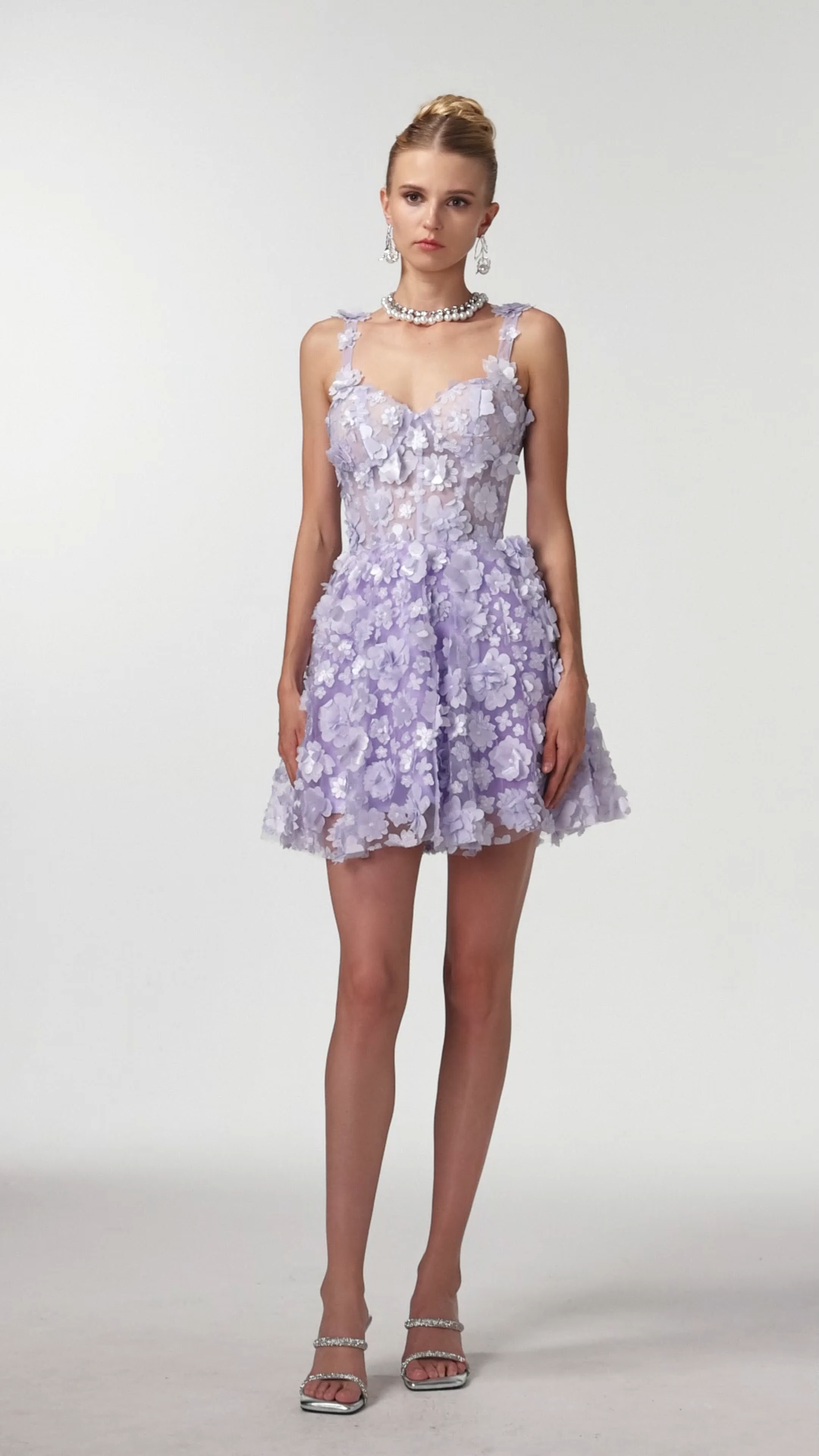 Yuico Romantic Embellished Floral Corset Mini Dress