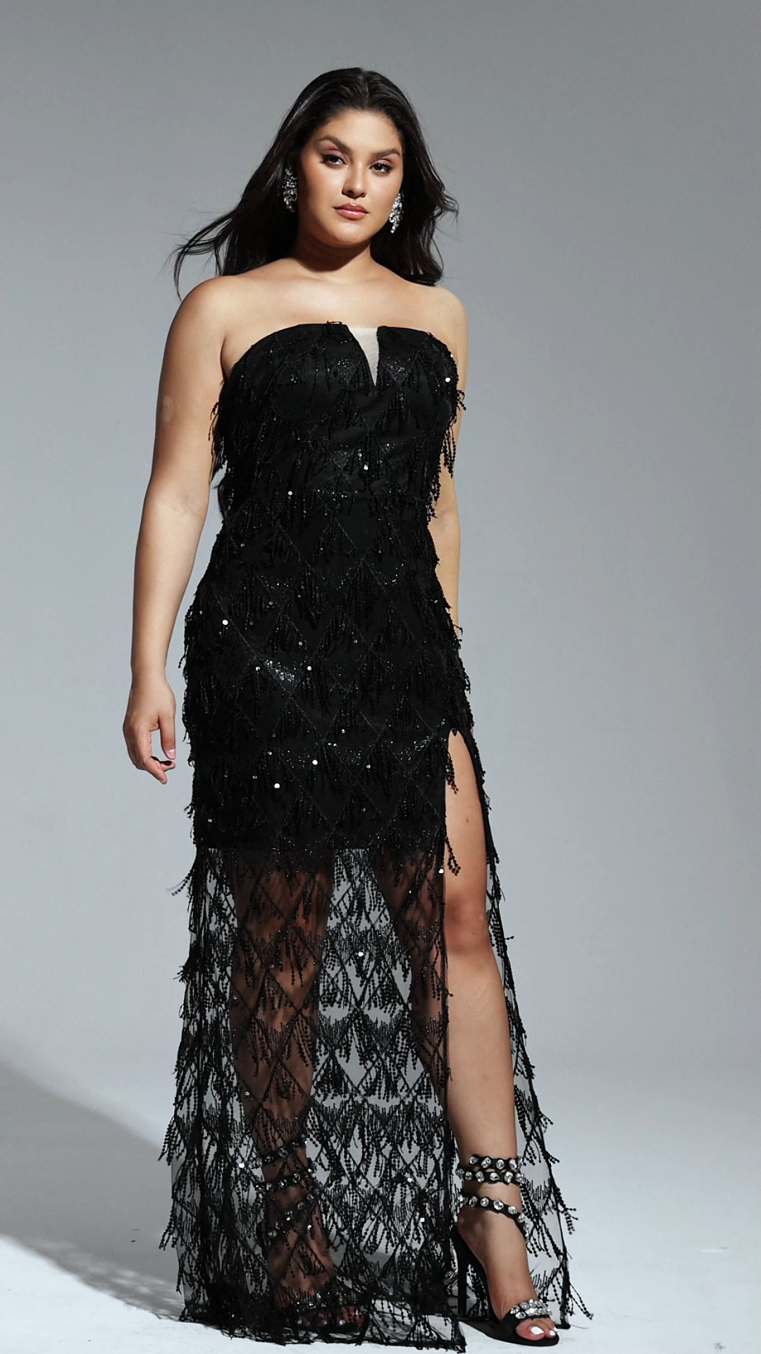 Davo Chest Glitter Fringe Maxi Dress