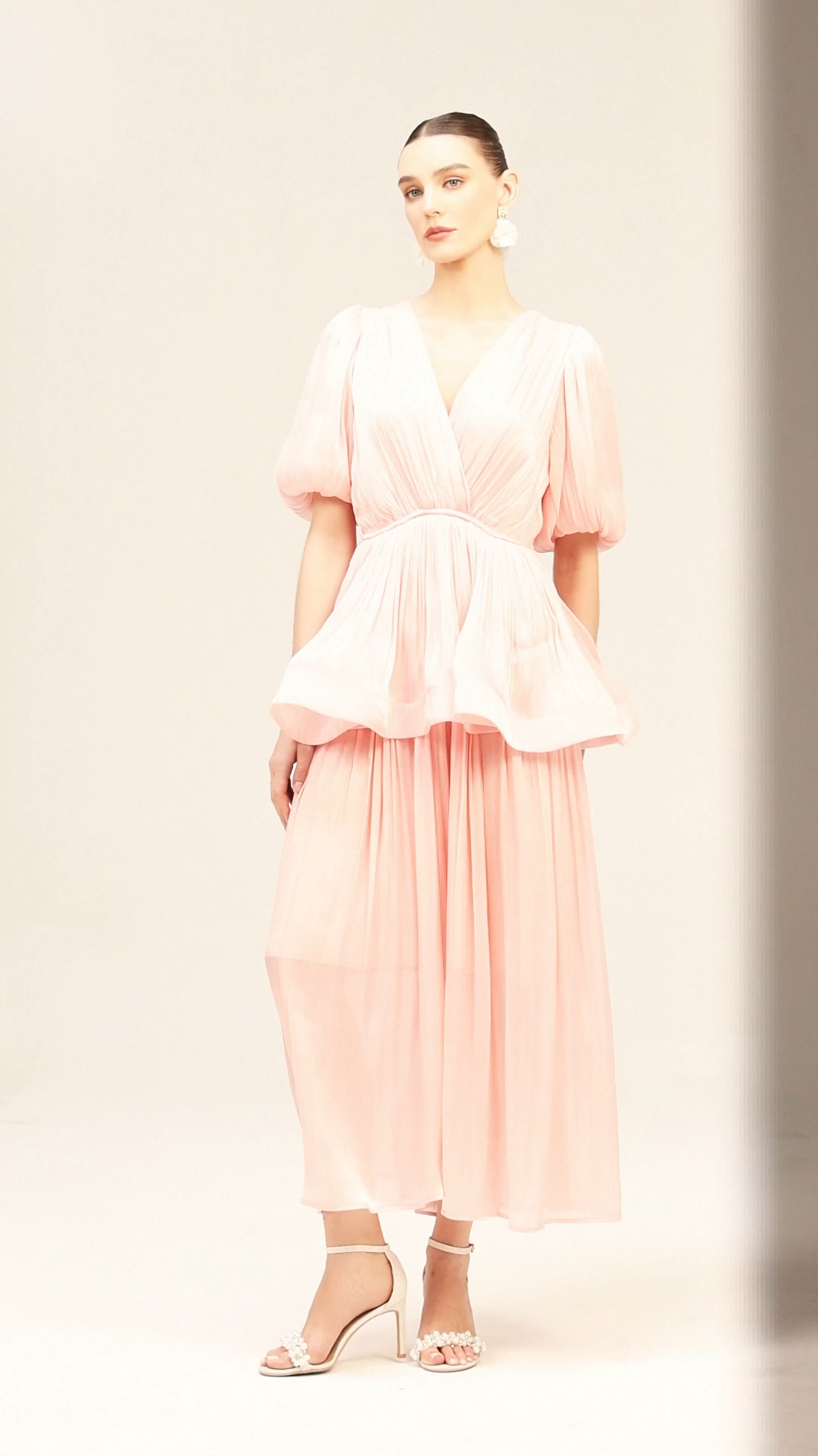 Sekani Elbow Sleeve Folds Maxi Dress