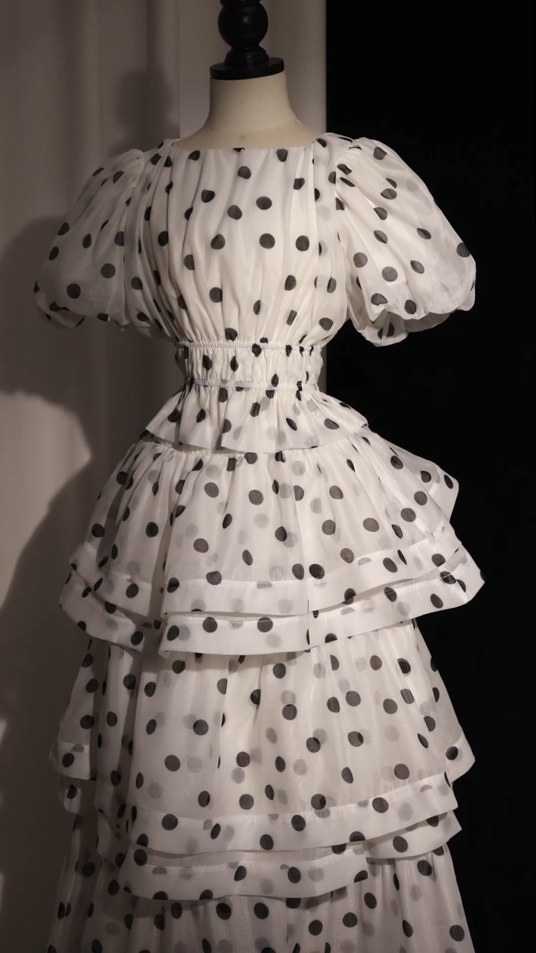 Nasim Puff Sleeves Dot Printed Top And Skirt Two-Piece Set