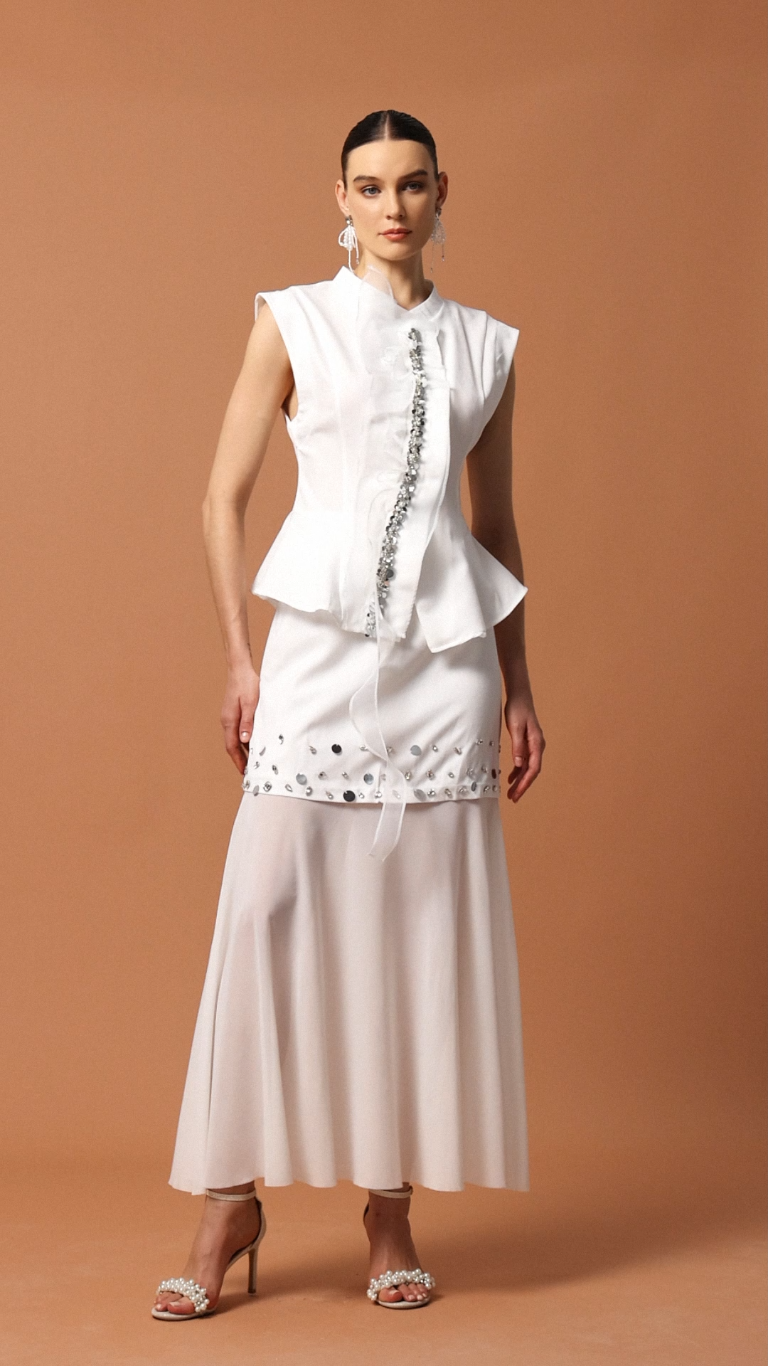 Mamie Short Sleeves Sequin Streamer Top And Skirt Two-Piece Set