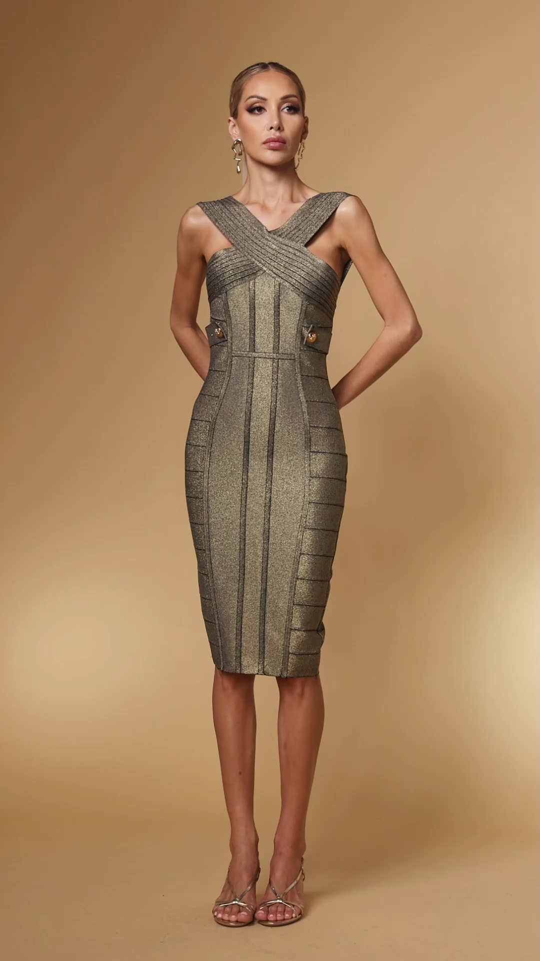 Fresco Sleeveless V-Neck Bandage Midi Dress