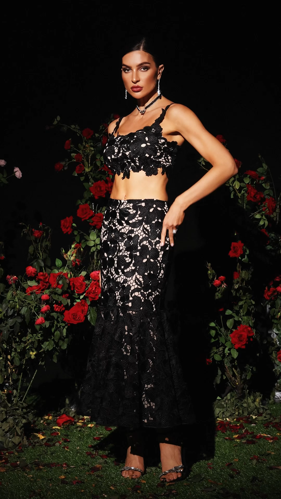 Siara Sleeveless Lace Fishtail Maxi Two-Piece Set