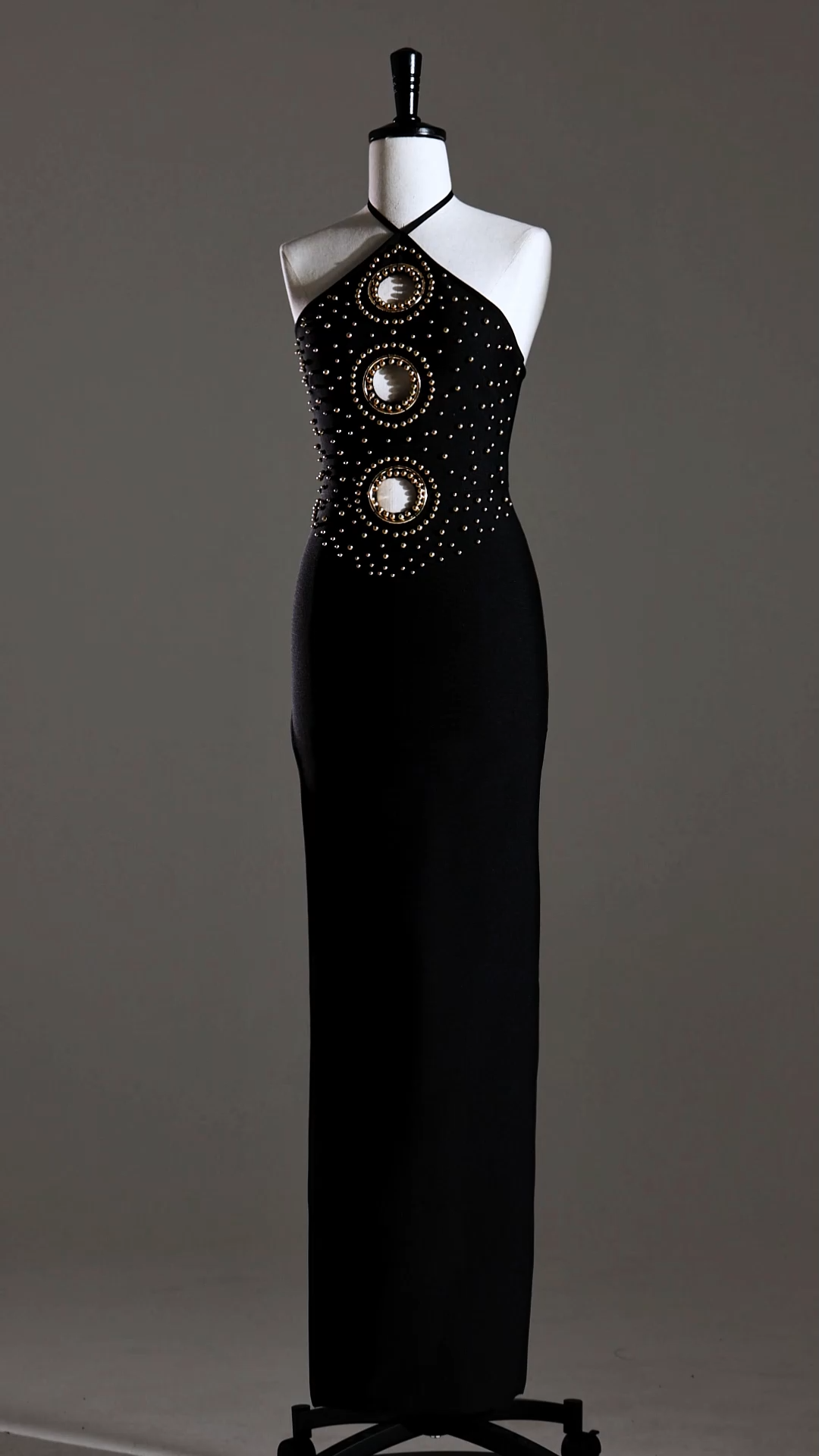 Mota High Slit Hollow Halter Bandage Maxi Dress